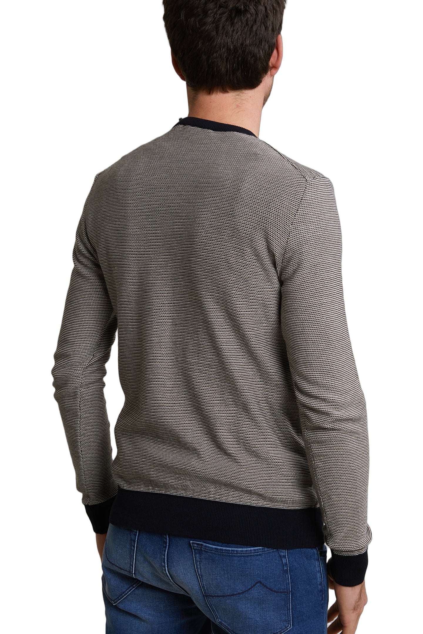 SLIM FIT DOTTED PIMA COTTON CREW NECK SWEATER NAVY 3
