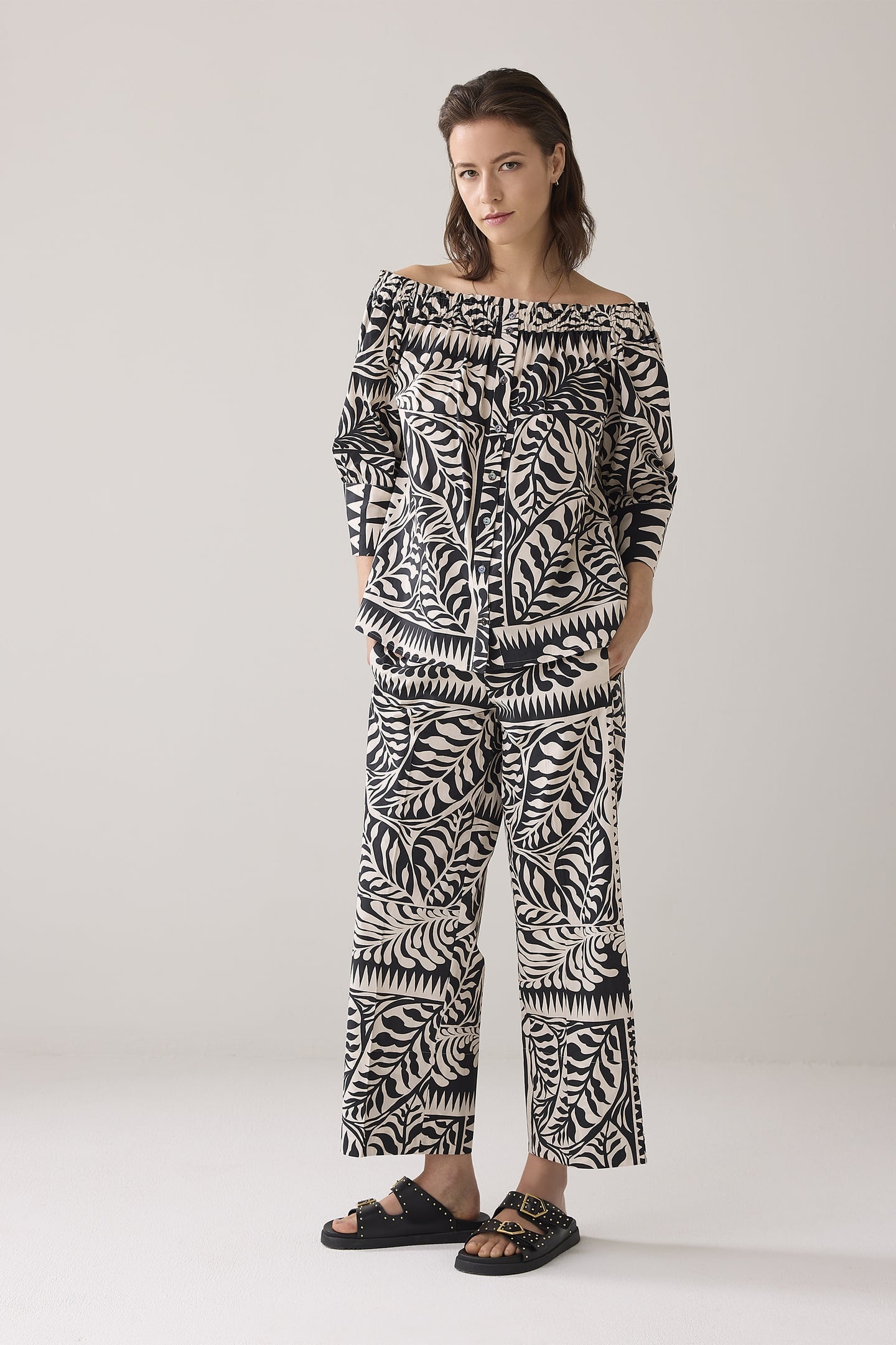 BLOUSE TWO TONE PRINT BLACK 1