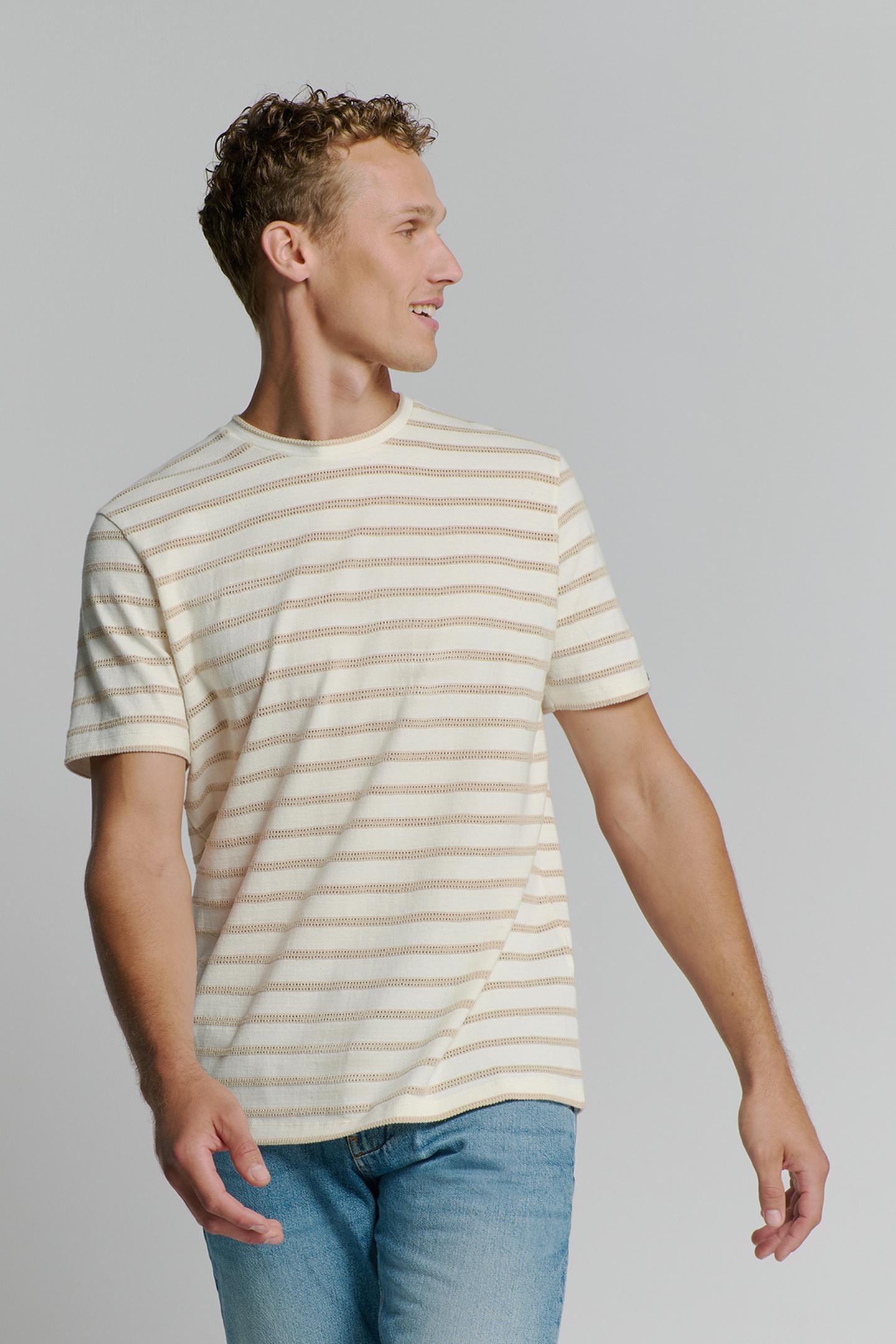 No Excess T-shirt Crewneck Jacquard Stripes Offwhite Talla: L | Camisetas Básicas Outlet | Hombre | Blanco