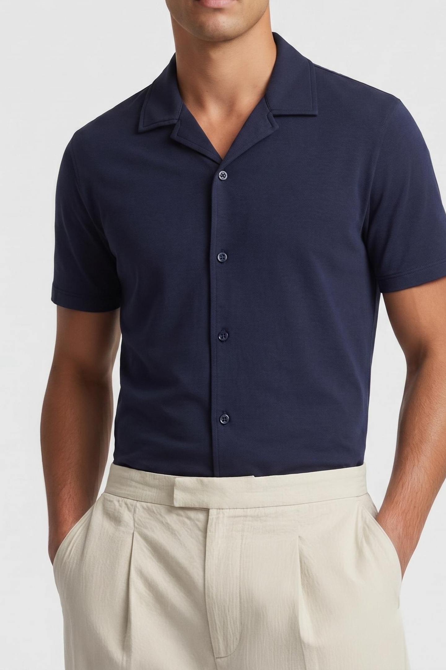 Reiss Mercerised Cotton Cuban Collar Indigo Maat: L | Casual Overhemden Outlet | Heren | Blauw