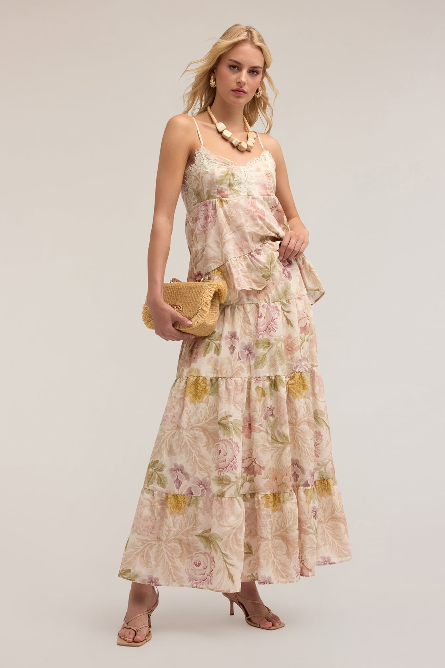 Motivi Long Flounced Skirt With Floral Pattern Powder Pink Maat: XS | Maxi Rokken Outlet | Dames | Roze