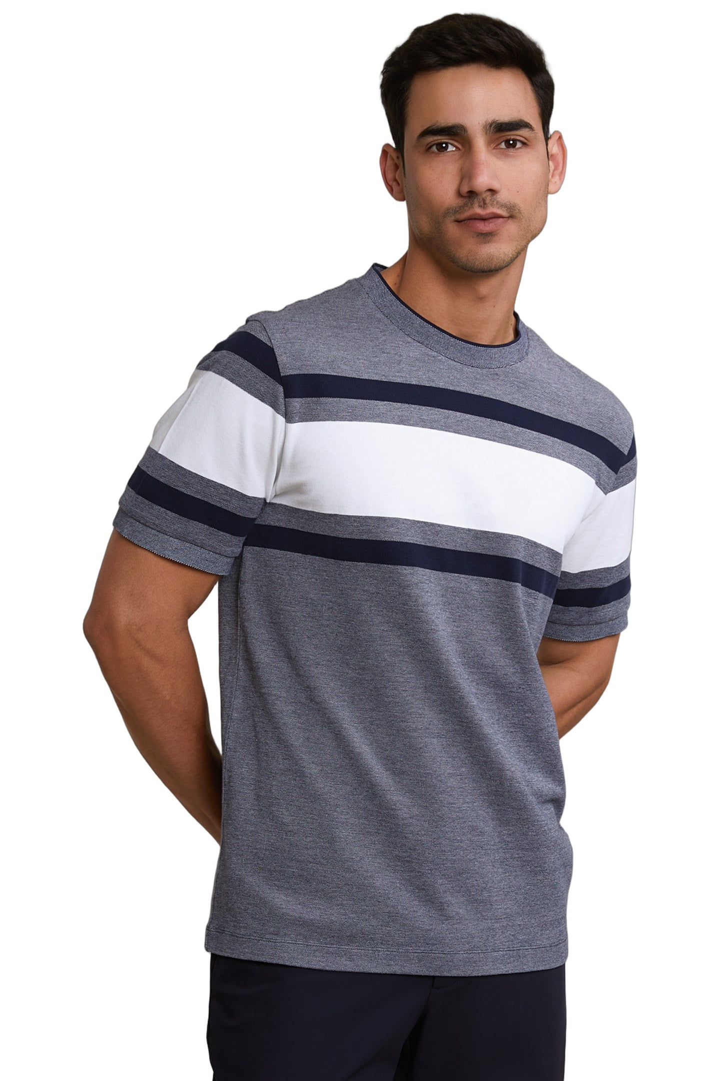 CUSTOM FIT SPORTY STRIPED T-SHIRT NAVY 1