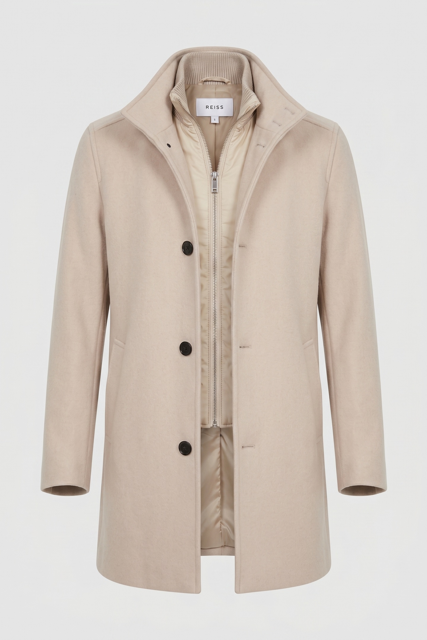 WOOL OVERCOAT WITH NYLON INSERT STONE 3