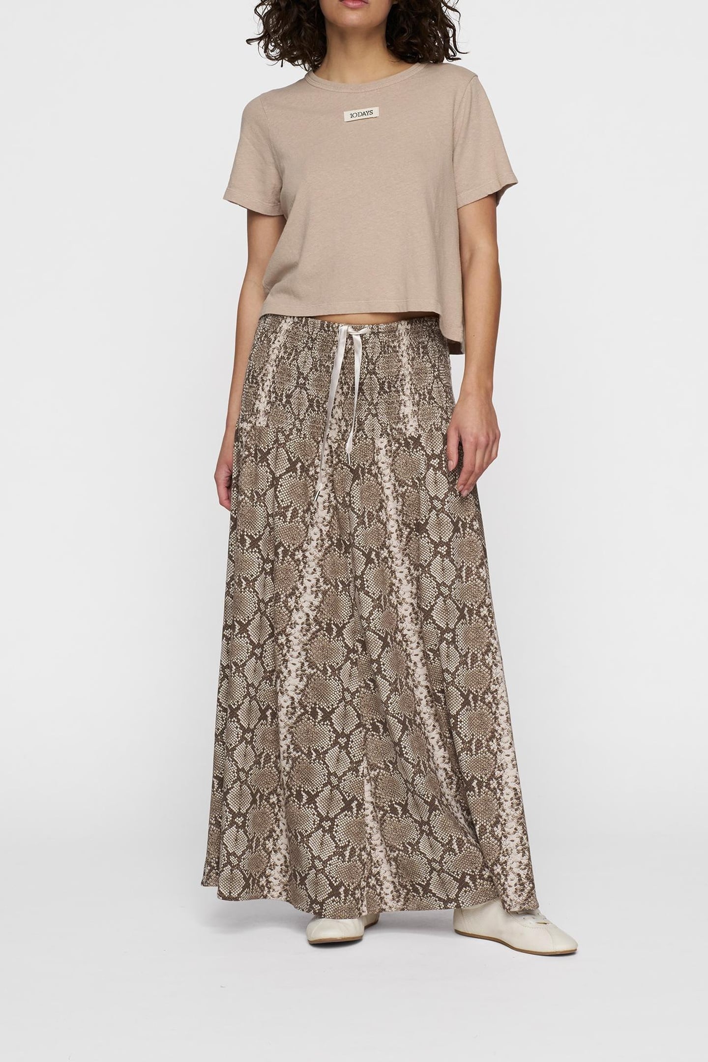 10DAYS Smock Skirt Snake Rope Maat: XXS | Maxi Rokken Outlet | Dames | Bruin