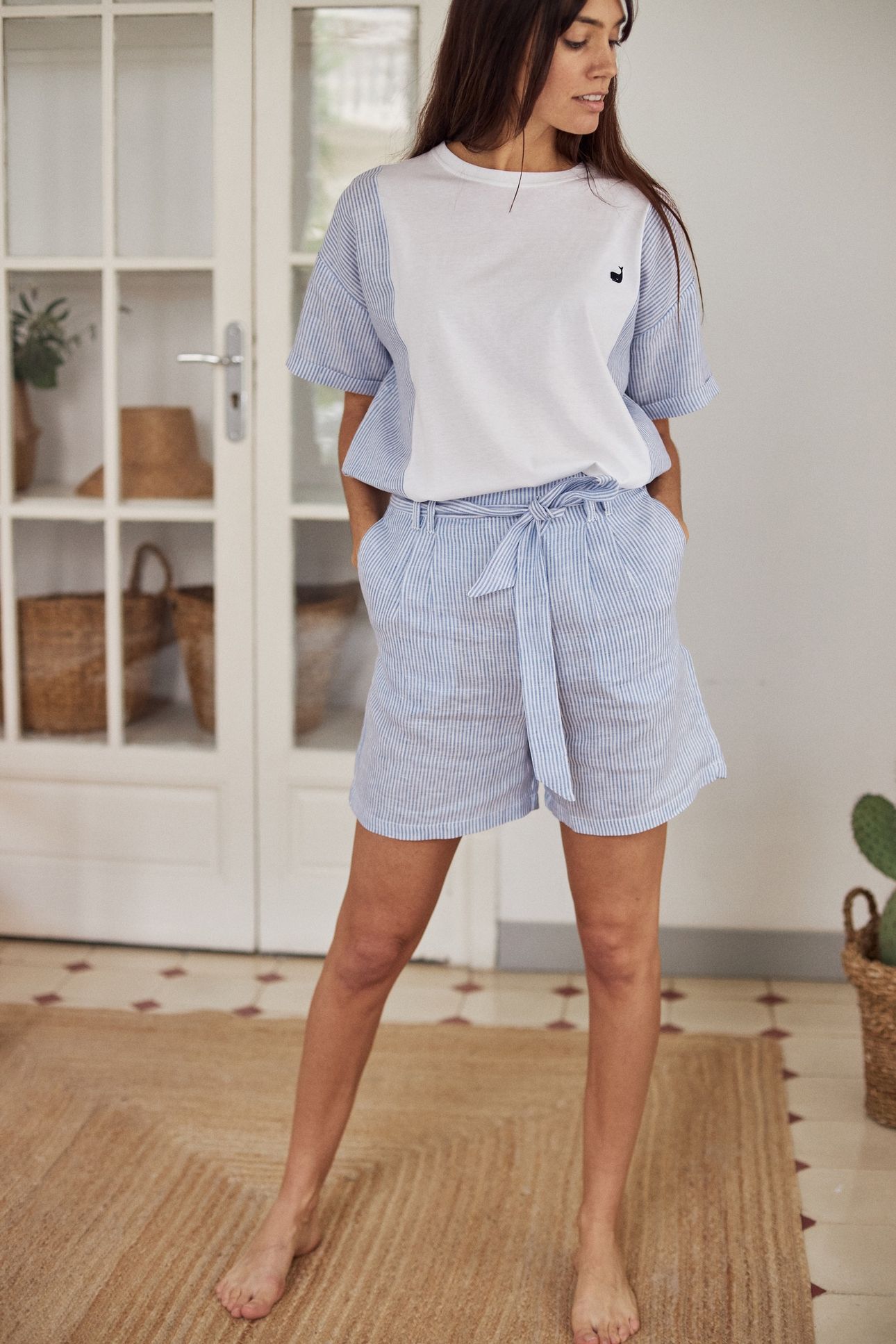 TWOTHIRDS Sekken Shorts Blue Stripes Maat: 34 | Korte Broeken Outlet | Dames | Blauw