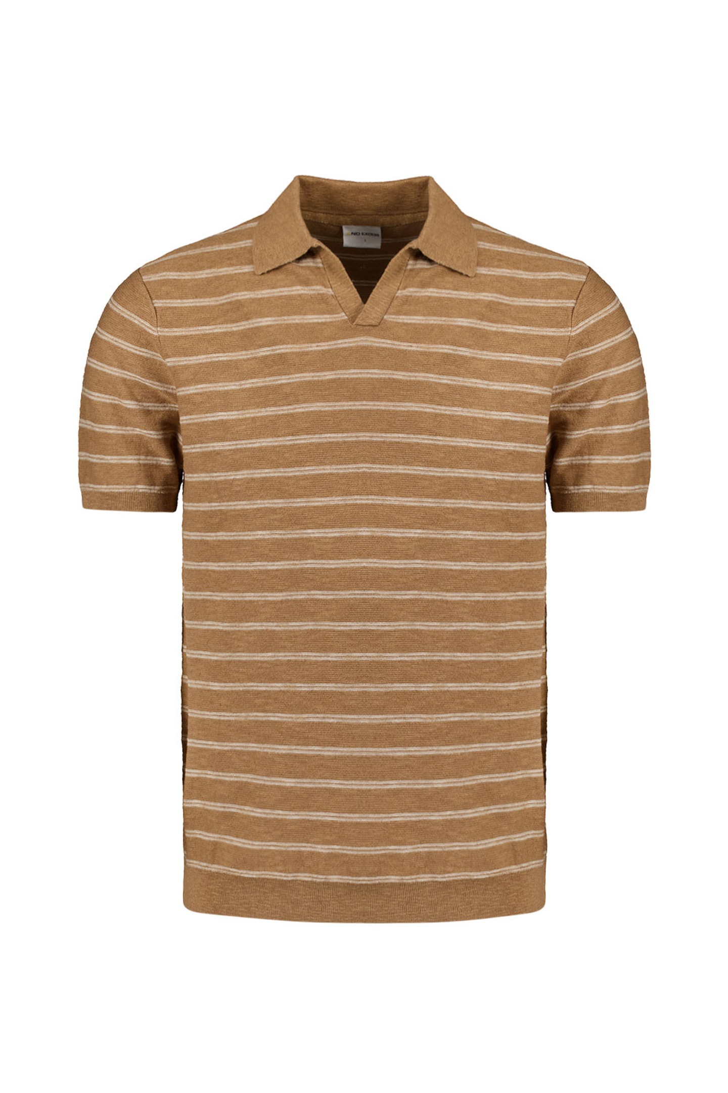 No Excess Pullover Short Sleeve Polo V Stripes With Linen Khaki Maat: XXL | Poloshirts Outlet | Heren | Bruin