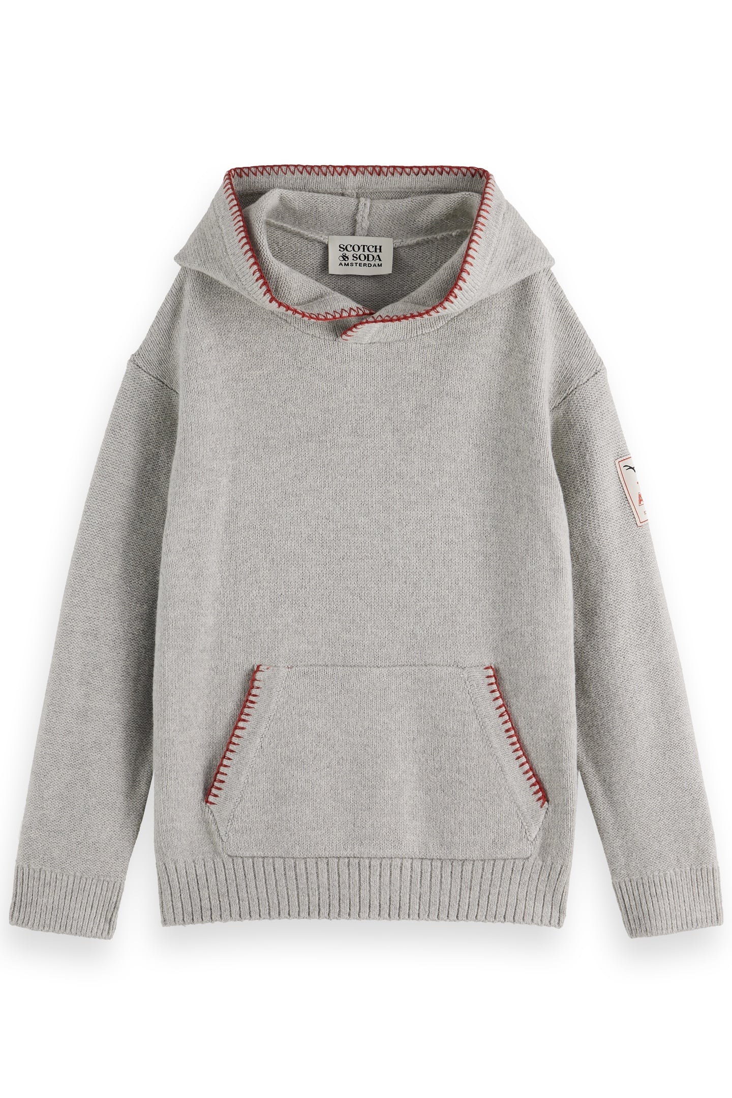Scotch & Soda Boy Relaxed-fit Embroidered Knitted Hoodie Grey Melange Maat: 6 | Truien Outlet | kids | Grijs