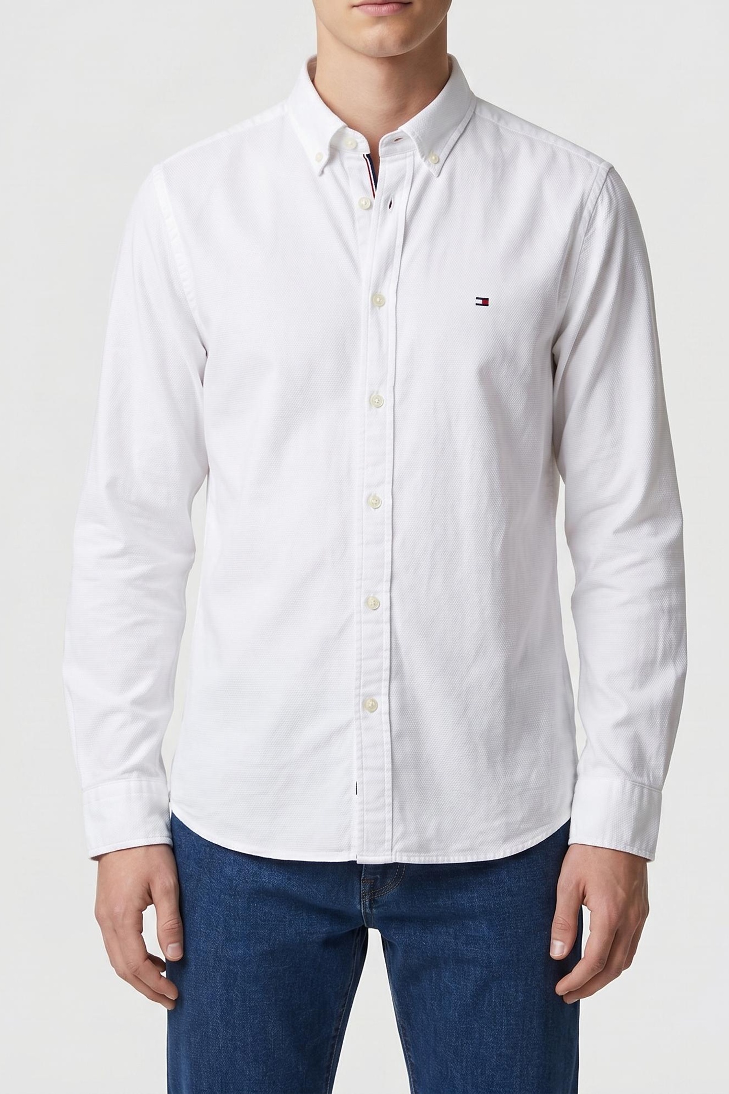 Tommy Hilfiger Flex Dobby Shirt White Maat: S | Casual Overhemden Outlet | Heren | Wit