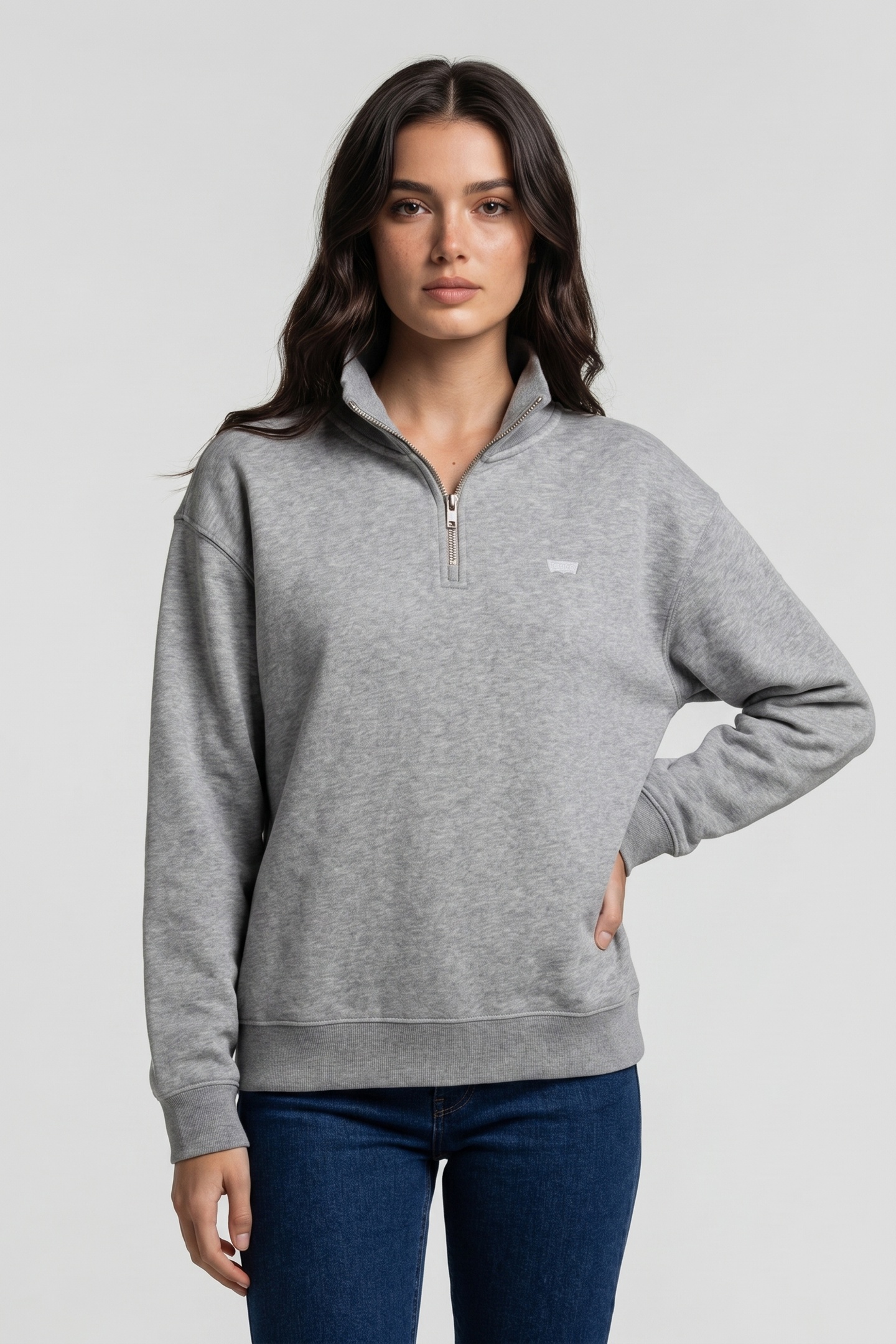 Levi's Everyday 1/4 Zip Mid Heather Grey Maat: XS | Longsleeves Outlet | Dames | Grijs
