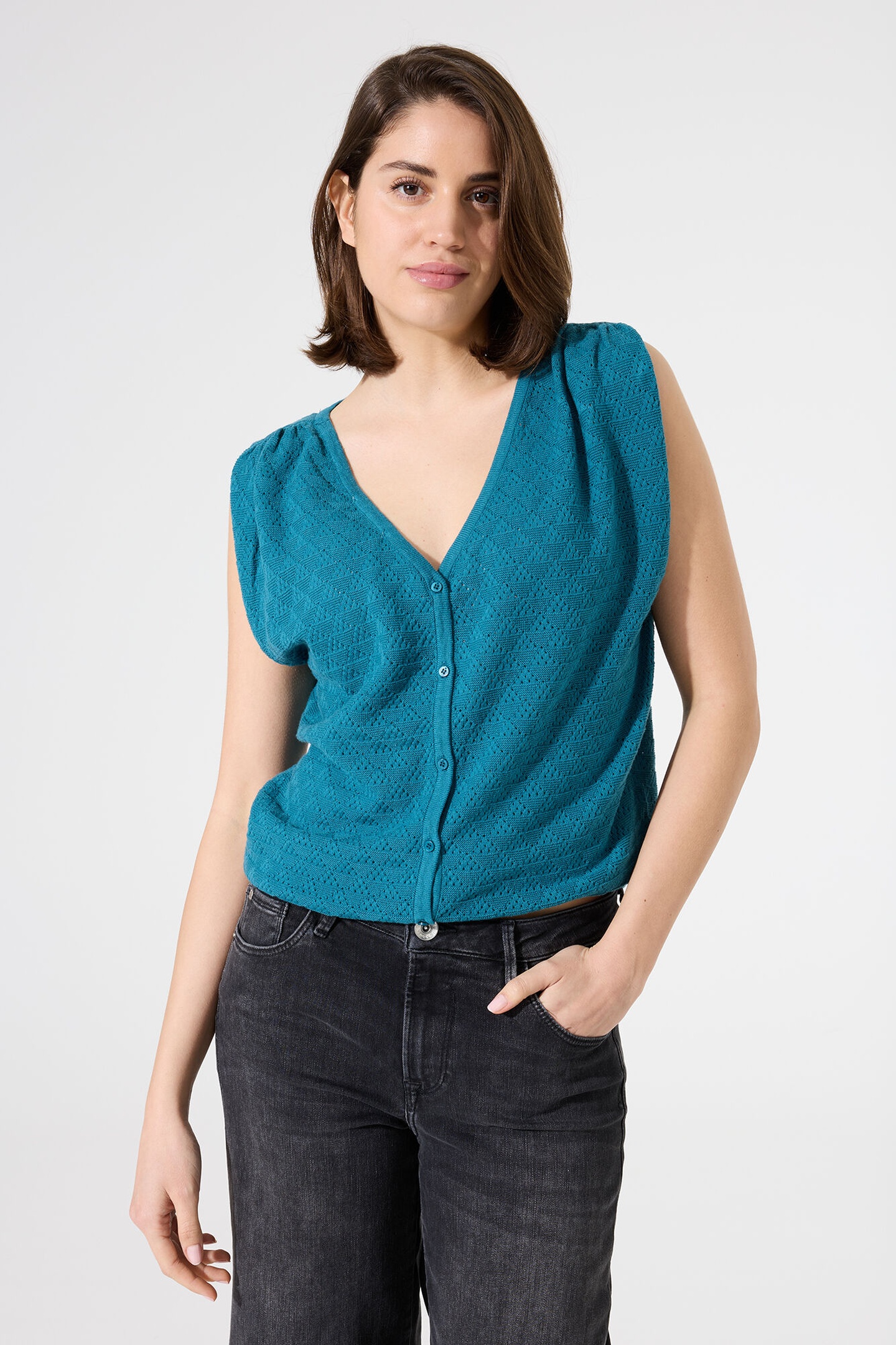 Garcia Ladies Pullover Blue Lagoon Maat: XS | Gebreide Truien Outlet | Dames | Blauw
