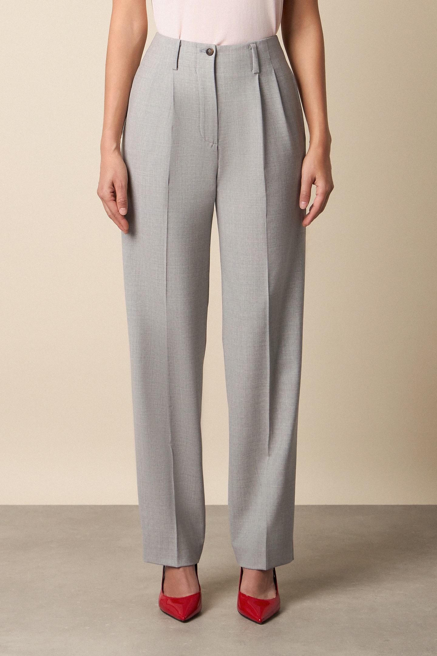 Brooks Brothers Wool Blend Stretch Pleated Trousers Light Grey Maat: 44 | Pantalons Outlet | Dames | Grijs
