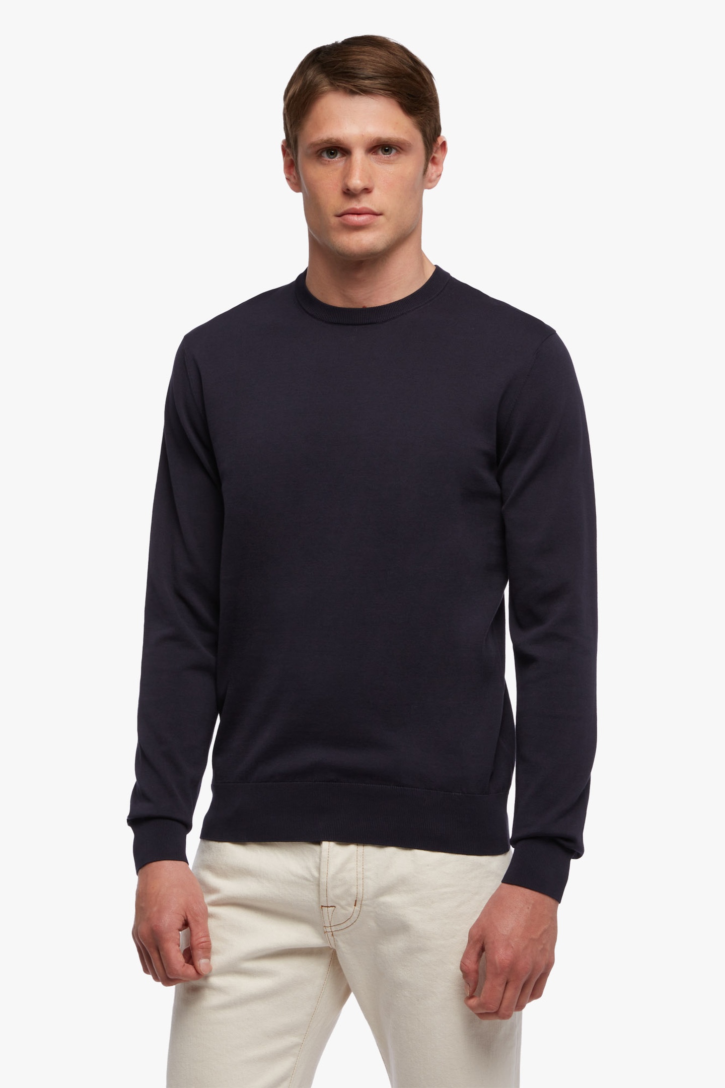 Brooks Brothers Cotton Crewneck Navy Maat: S | Sweaters Outlet | Heren | Blauw