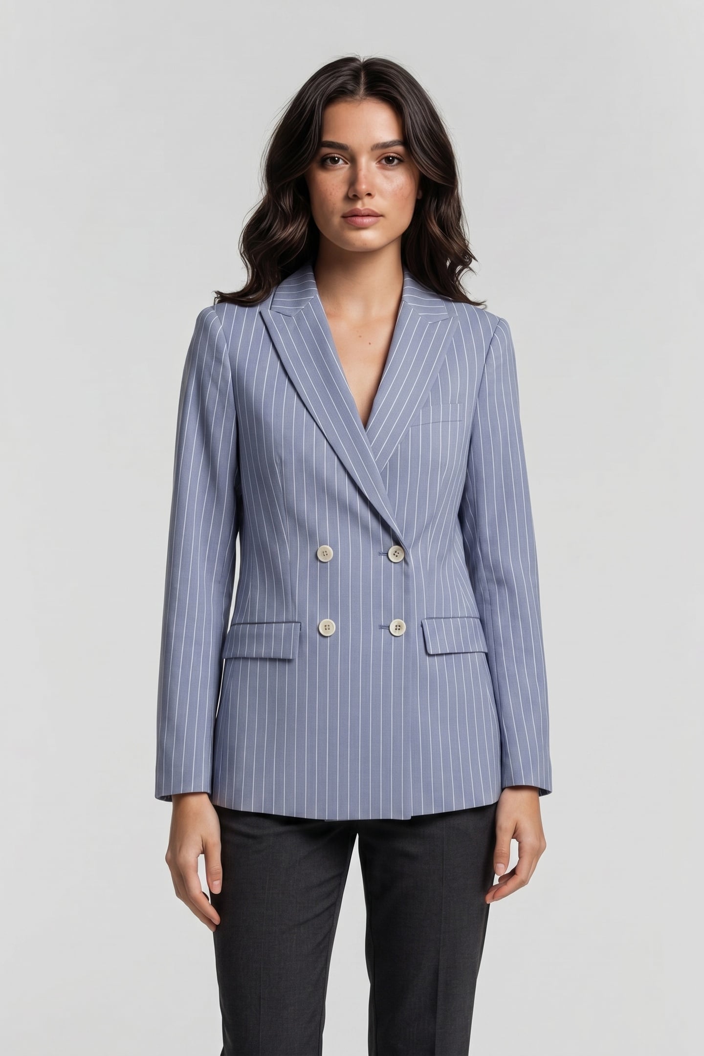 Brooks Brothers Pinstripe Linen Blend Double-breasted Blazer Light Blue Maat: S | Blazers Outlet | Dames | Blauw