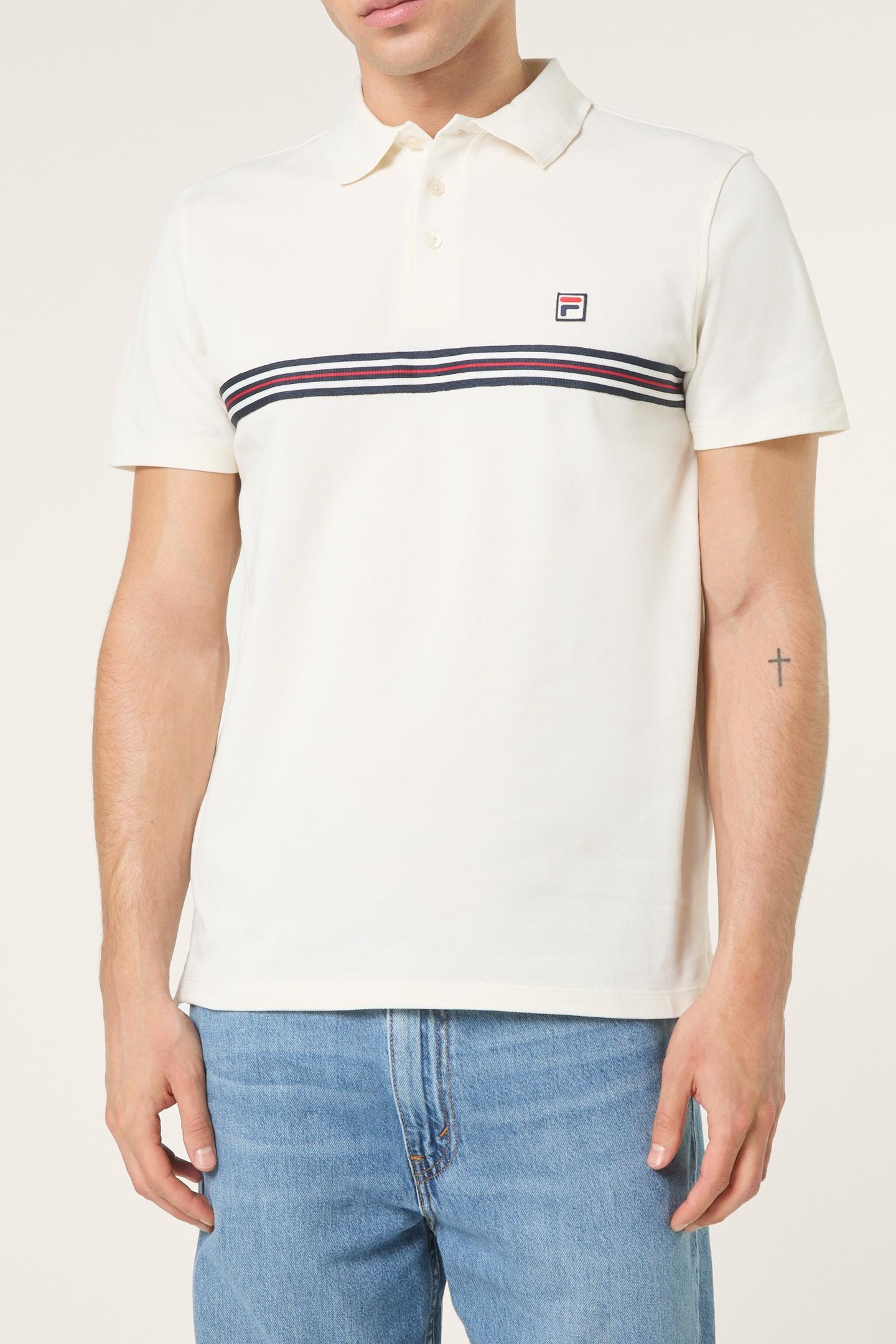 FILA Diecimo Regular Heritage Tape Polo Shirt Egret Maat: L | Poloshirts Outlet | Heren | Wit