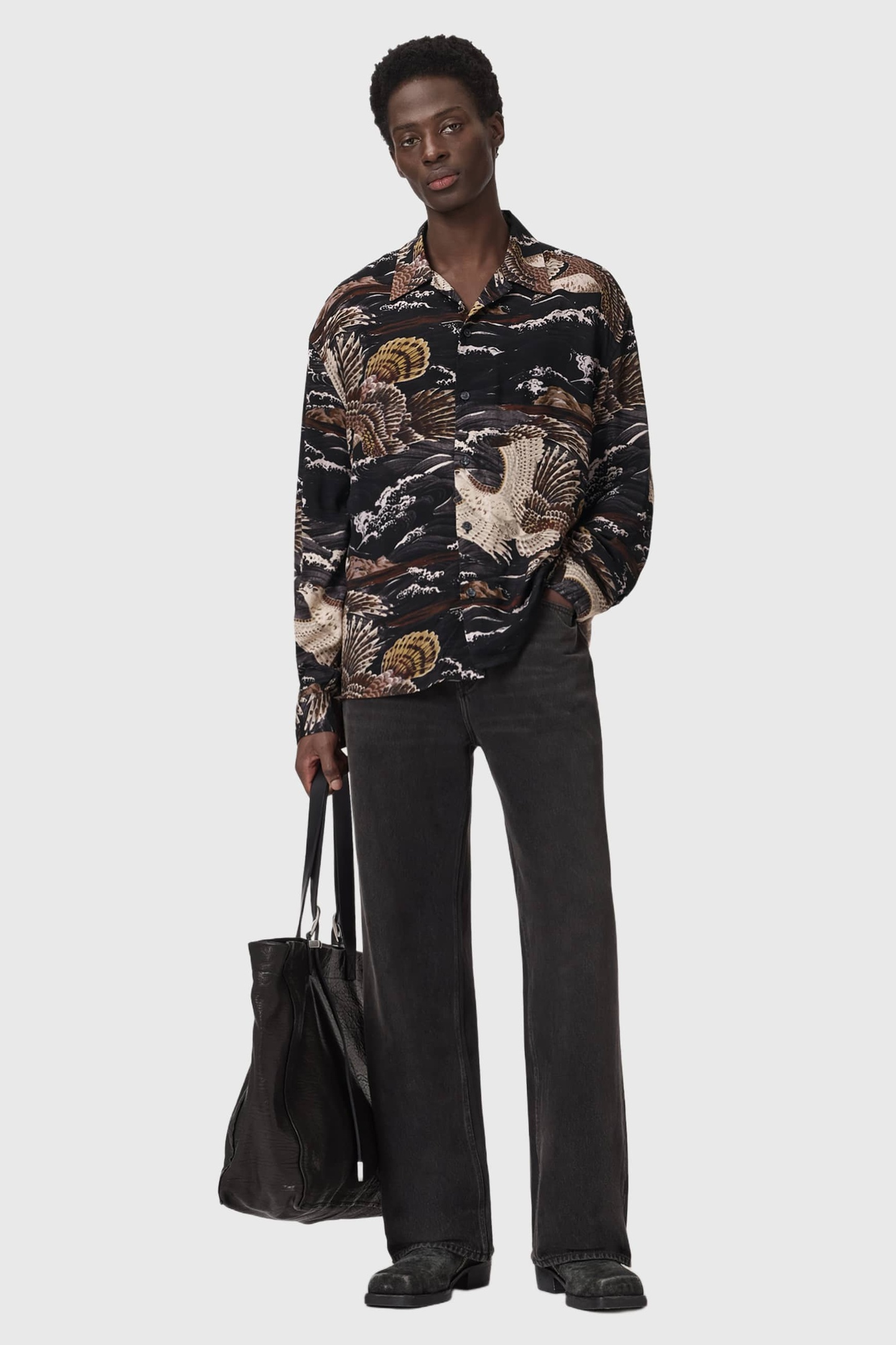 AllSaints Corsican Ls Shirt Jet Black Maat: L | Casual Overhemden Outlet | Heren | Zwart