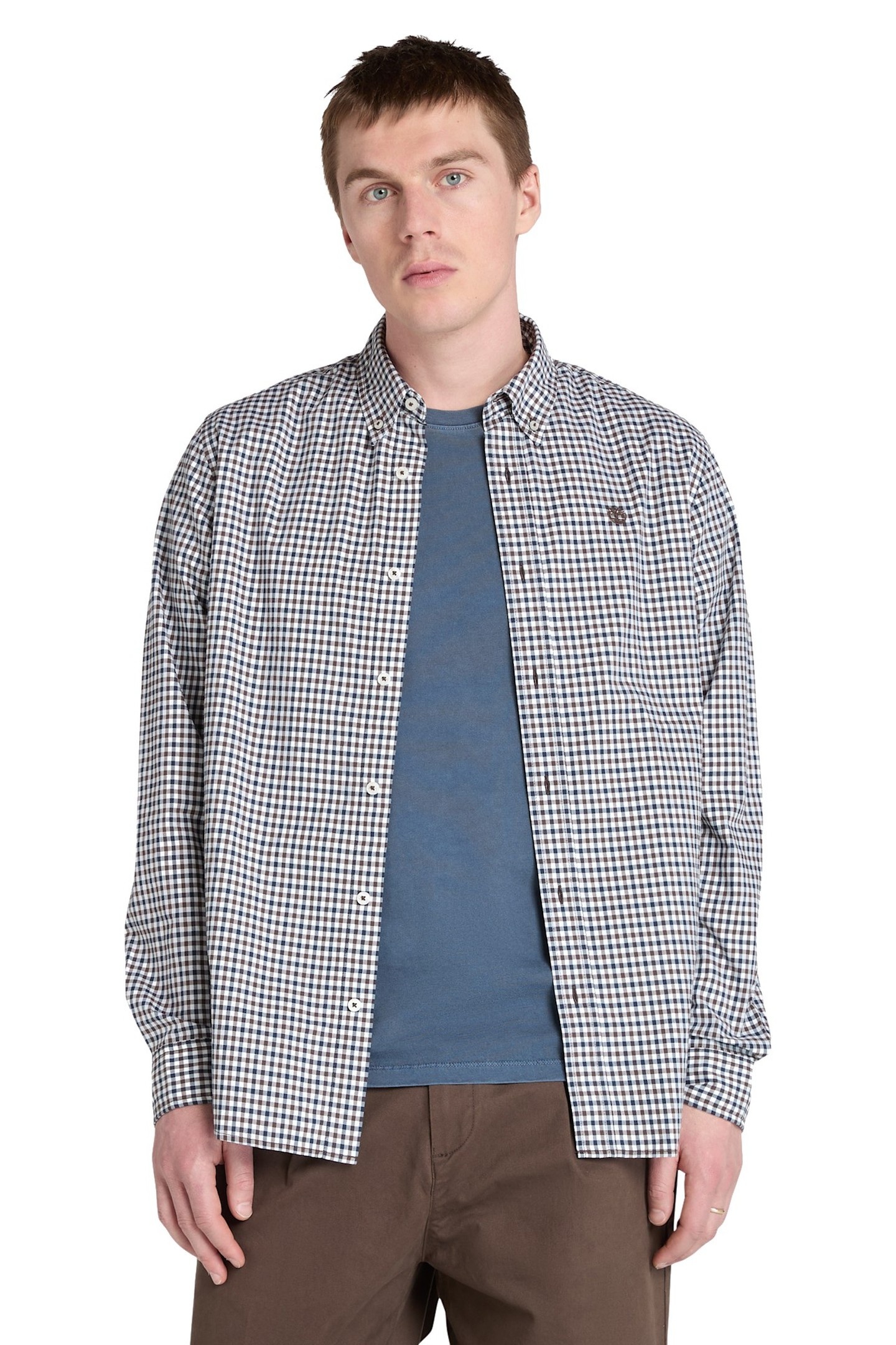 Timberland Stretch Poplin Gingham Shirt Chocolate Brown Maat: XL | Casual Overhemden Outlet | Heren | Bruin