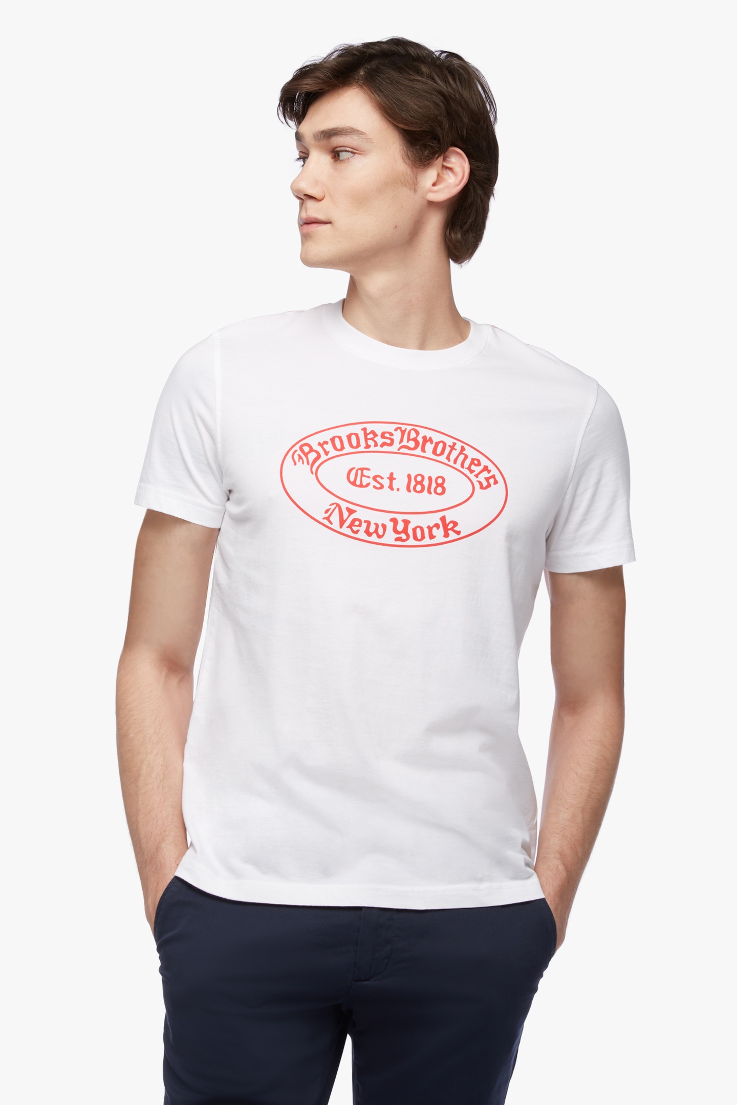 Brooks Brothers  Label Graphic T-shirt Open White Maat: XXL | T-shirts met Print Outlet | Heren | Wit
