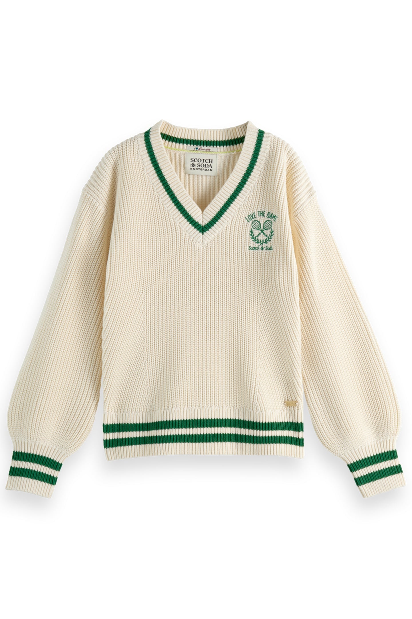 Scotch & Soda Girl V-neck Pullover With Chest Embroidery Calico Maat: 6 | Truien Outlet | kids | Ecru