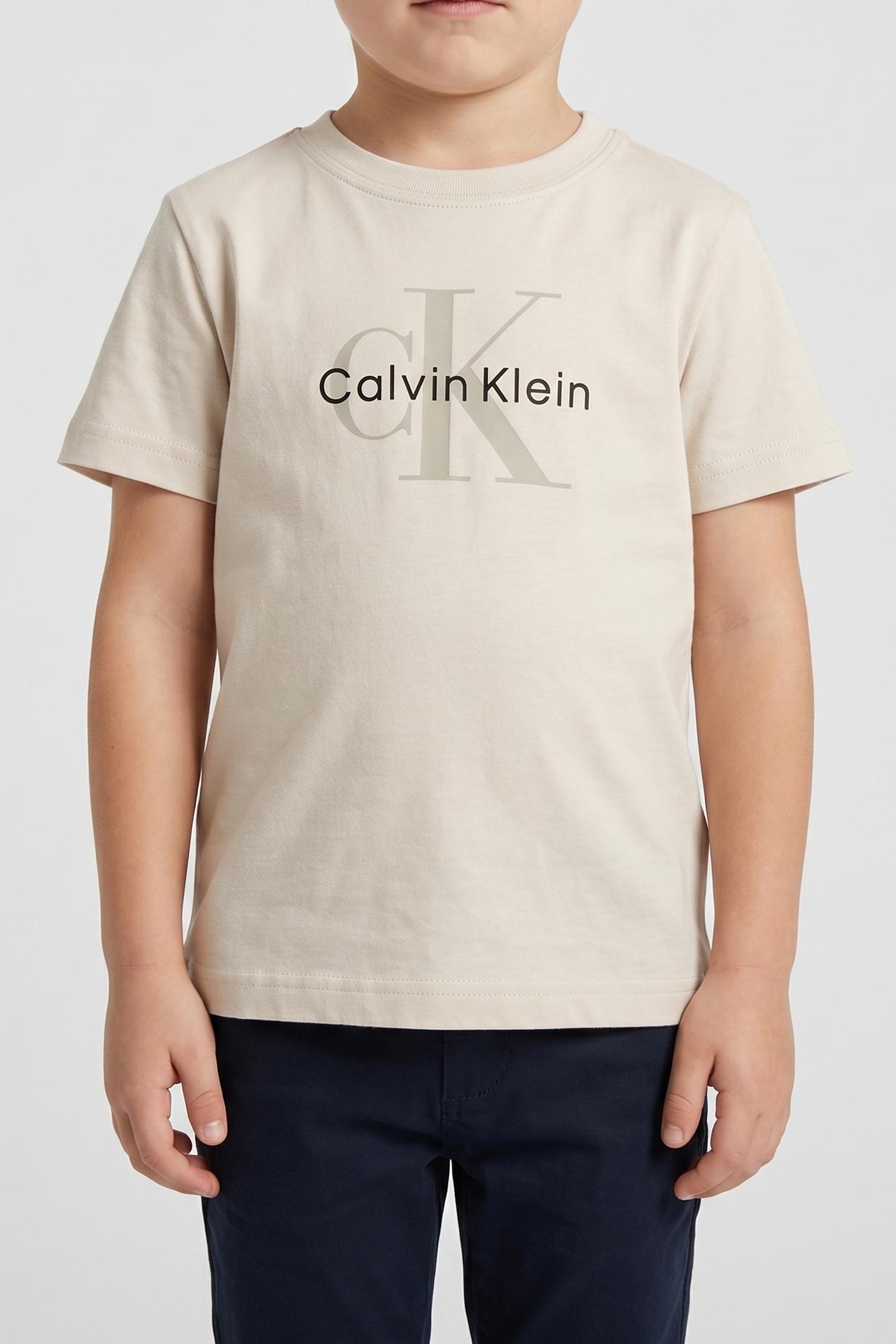 Calvin Klein Unisex Ck Monogram Ss T-shirt Whitecap Gray Maat: 14 | T-Shirts Outlet | kids | Beige