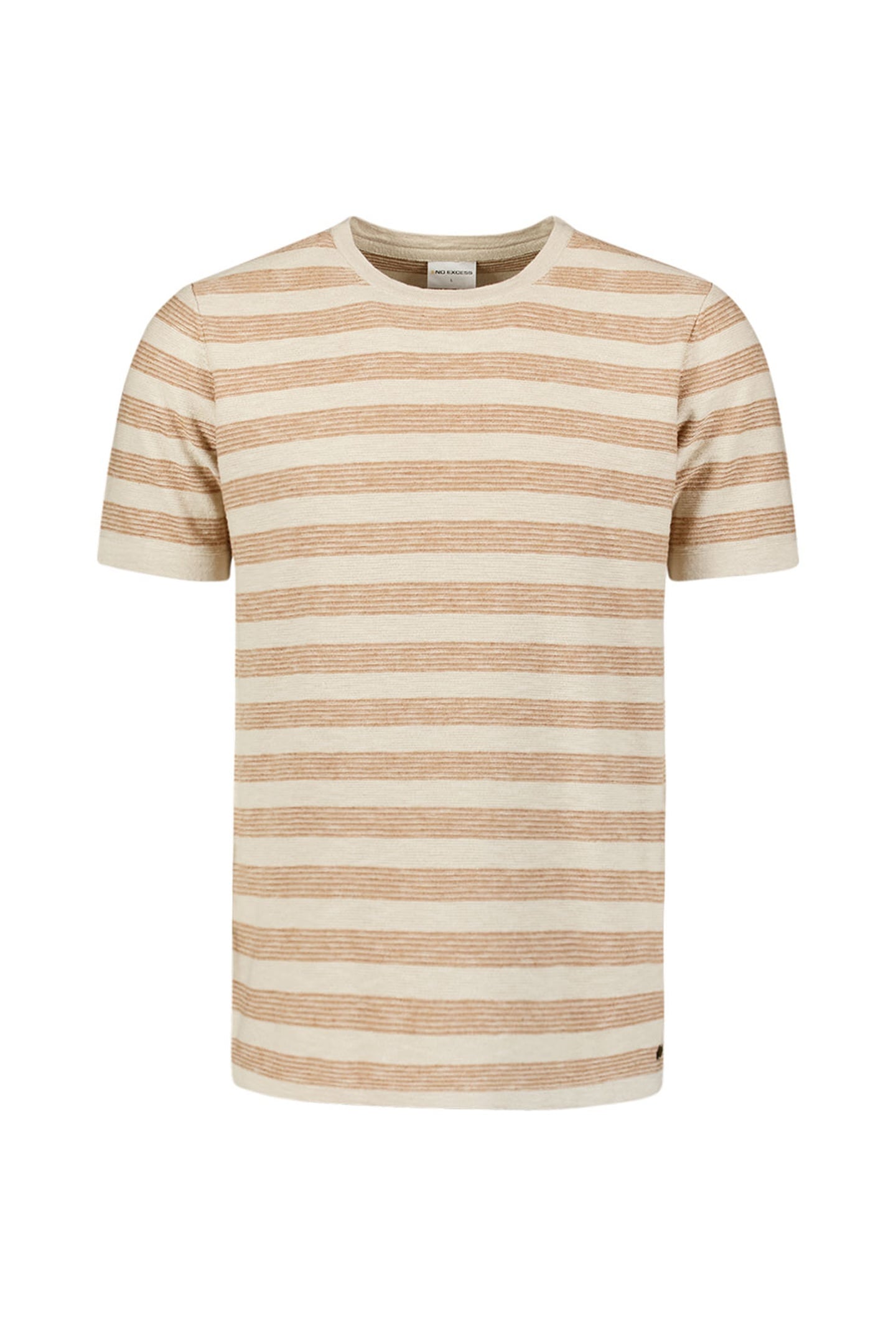 No Excess Pullover Short Sleeve Crewneck Stripes With Linen Khaki Maat: XL | Basic T-Shirts Outlet | Heren | Beige