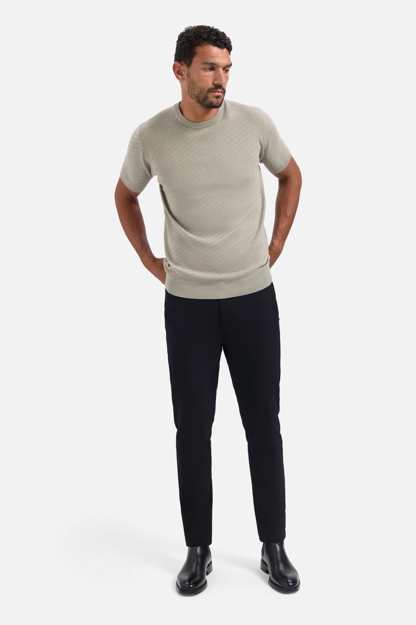 No Excess Pullover Short Sleeve Crewneck Solid Jacquard Clay Maat: M | Basic T-Shirts Outlet | Heren | Beige