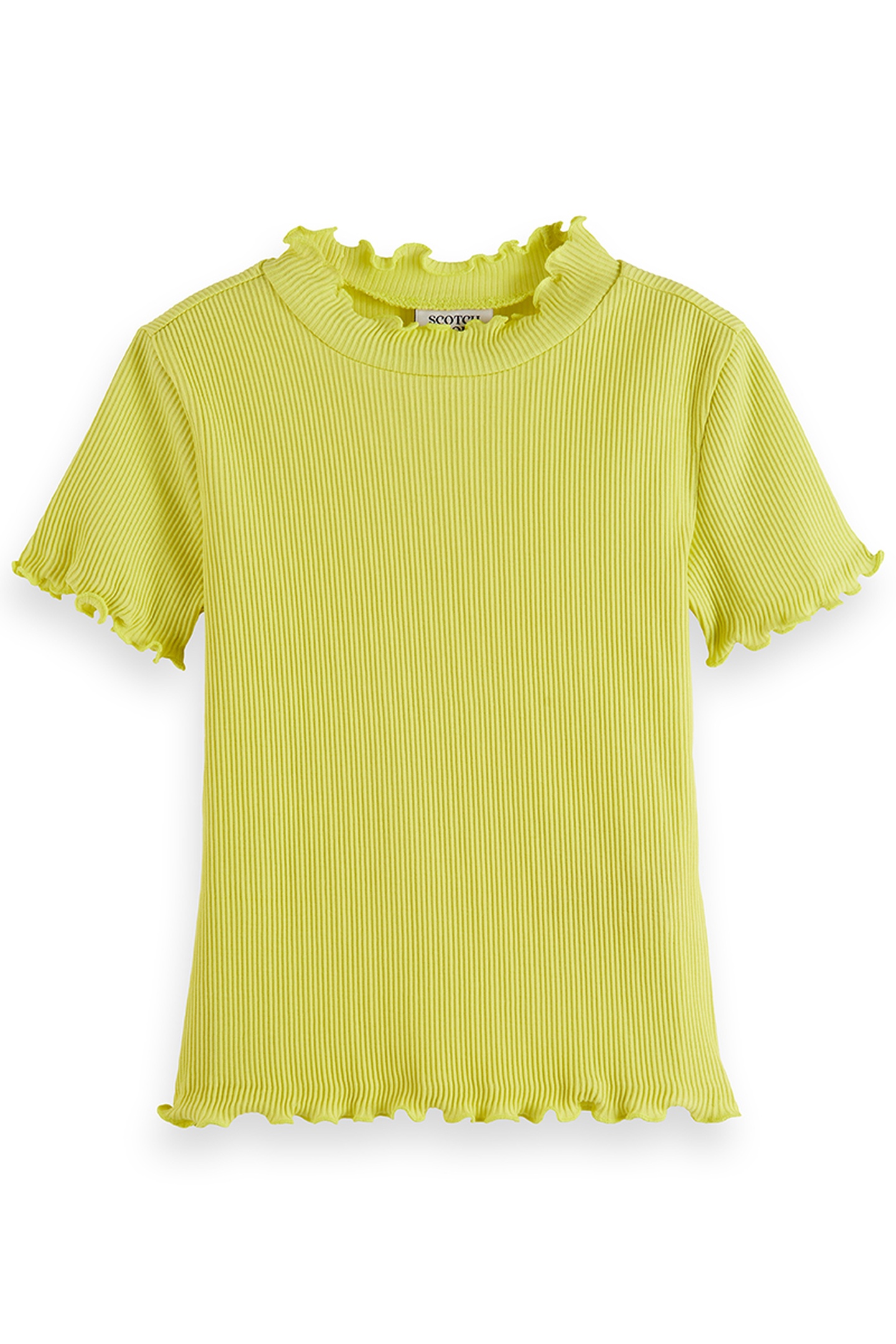 Scotch & Soda Girl Mock Neck Ribbed Slim-fit Short-sleeve T-shirt Limeade Maat: 16 | T-Shirts Outlet | Unisex | Geel