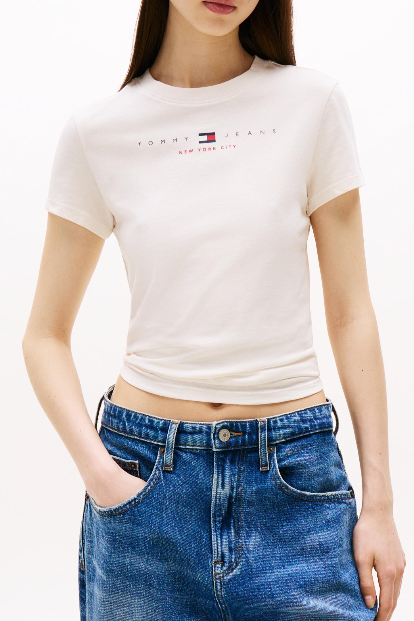 Tommy Hilfiger Slim Us Linear T-shirt Ancient White Maat: XL | Tops Outlet | Dames | Wit