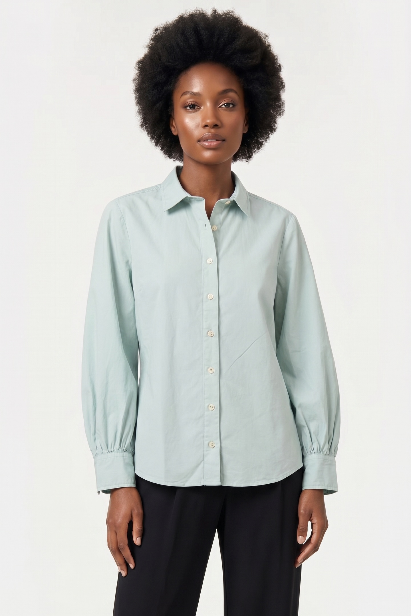 Brooks Brothers Balloon Sleeve Shirt Cotton Sage Maat: S | Longsleeves Outlet | Dames