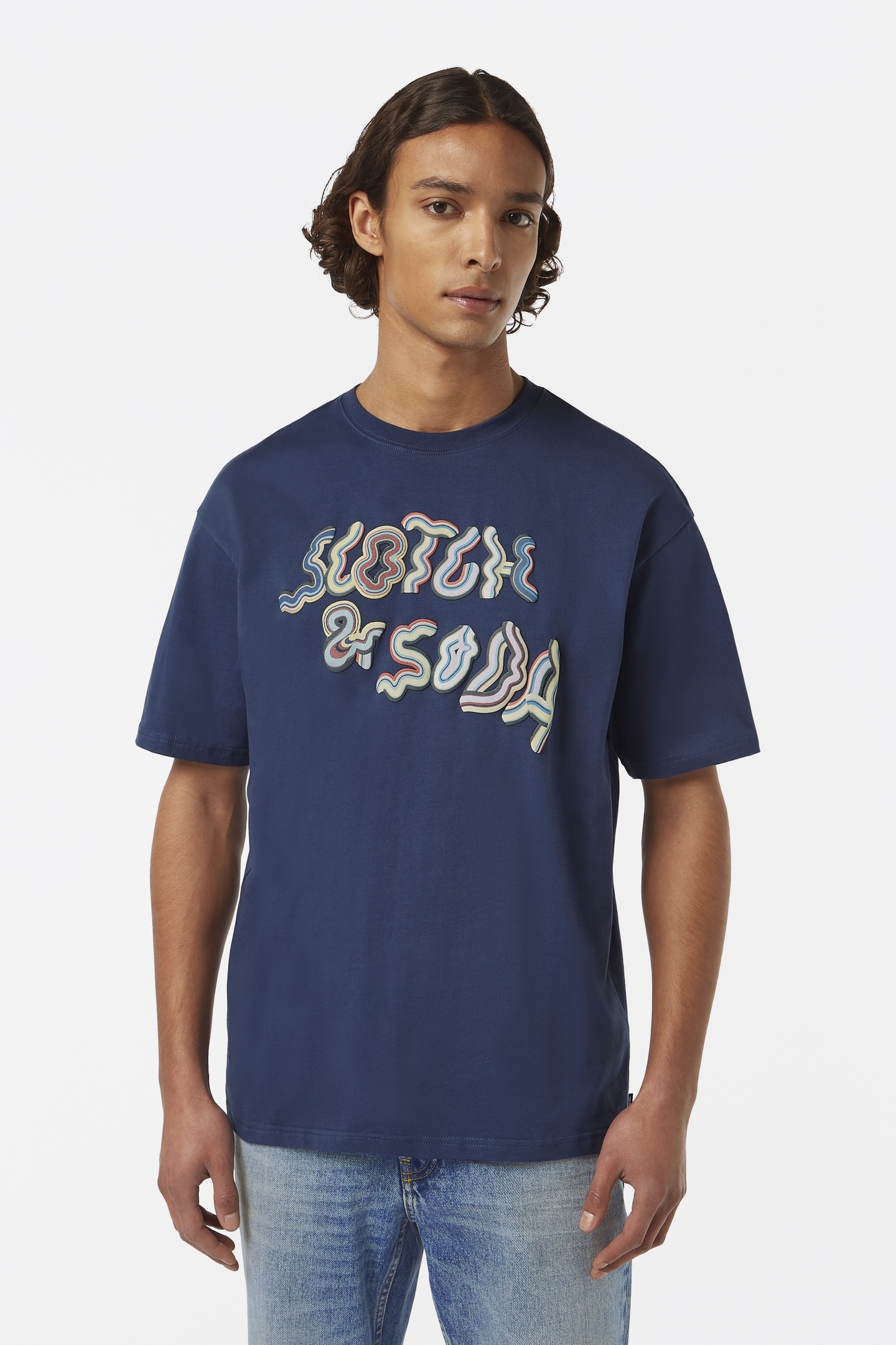 Scotch & Soda Relaxed-fit Front Artwork T-shirt Atlantic Blue Maat: M | T-Shirts Outlet | Heren | Blauw