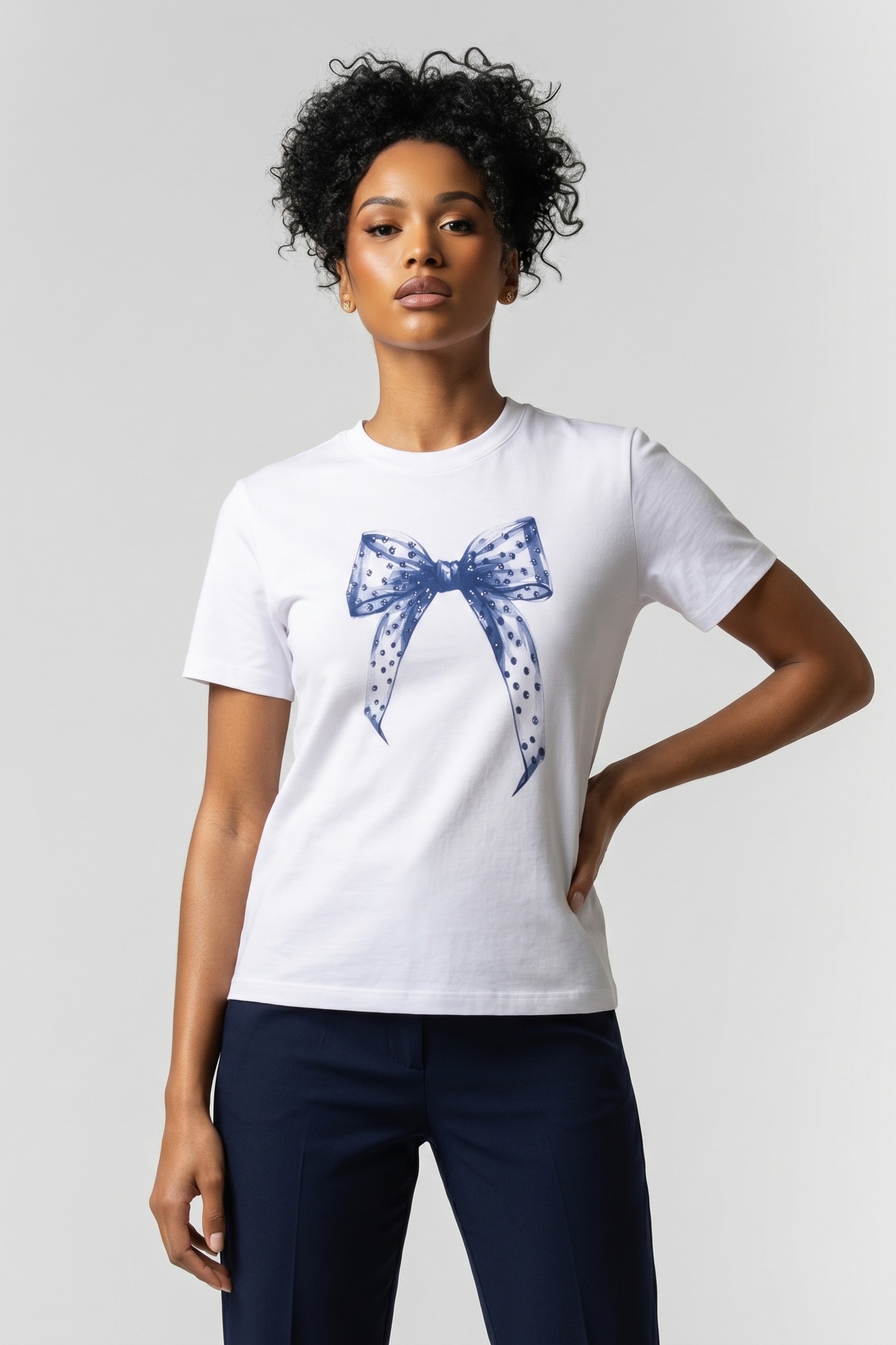 Rich & Royal Slim Fit T-shirt Bow Organic White Maat: XS | Tops Outlet | Dames | Blauw