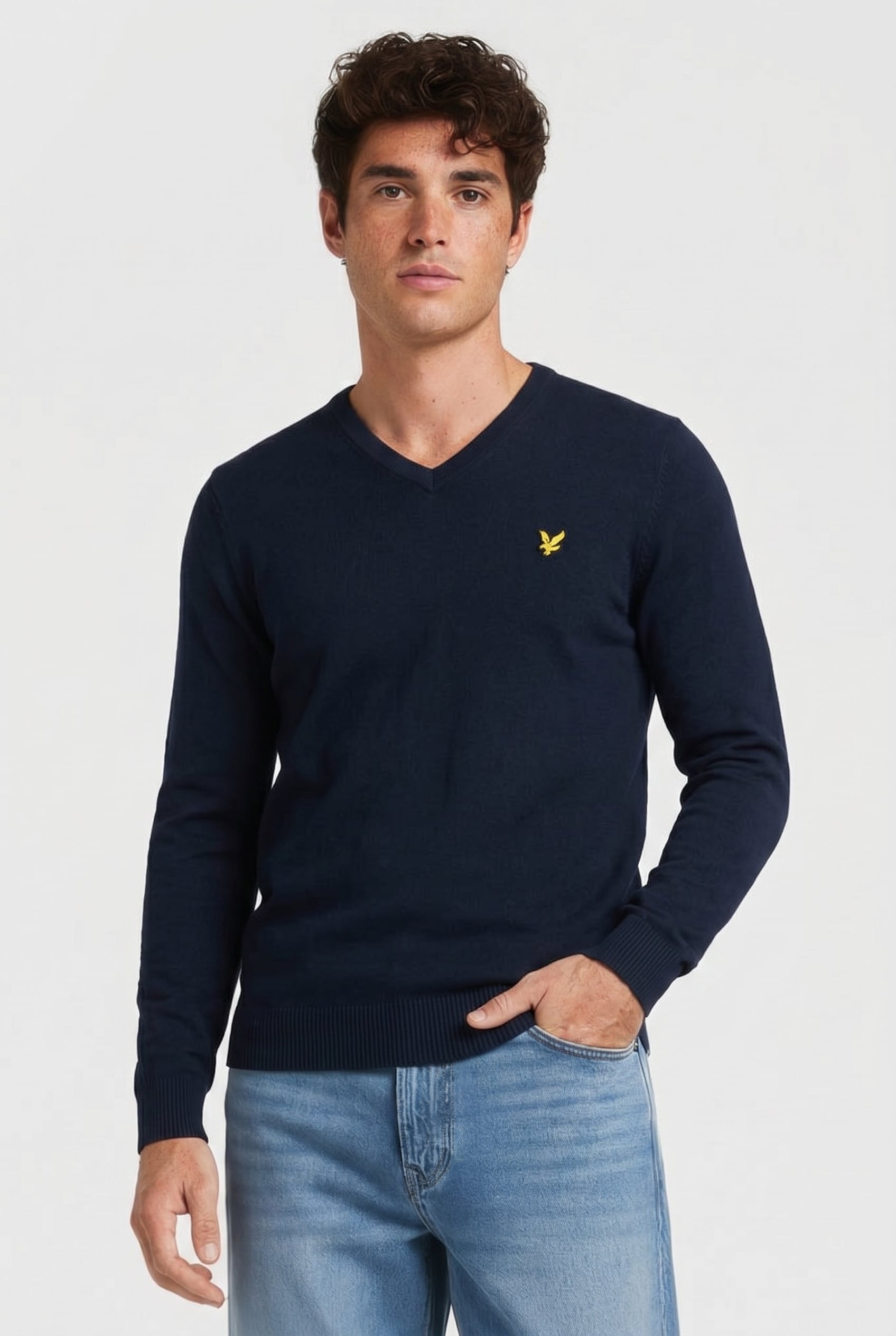 COTTON MERINO V NECK JUMPER DARK NAVY 1