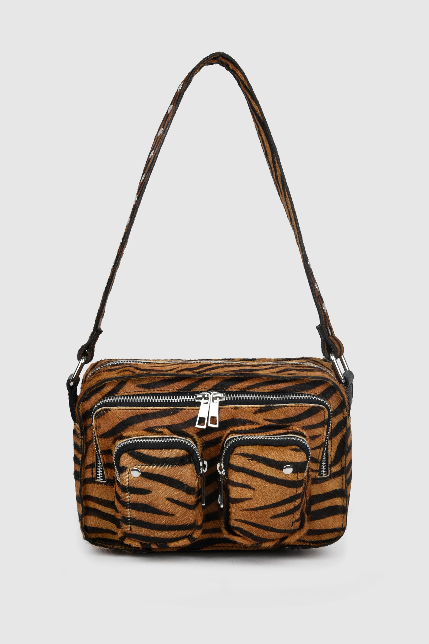 Núnoo Ellie Stripes Deluxe Dark Brown Maat: OS | Schoudertassen Outlet | Dames | Bruin