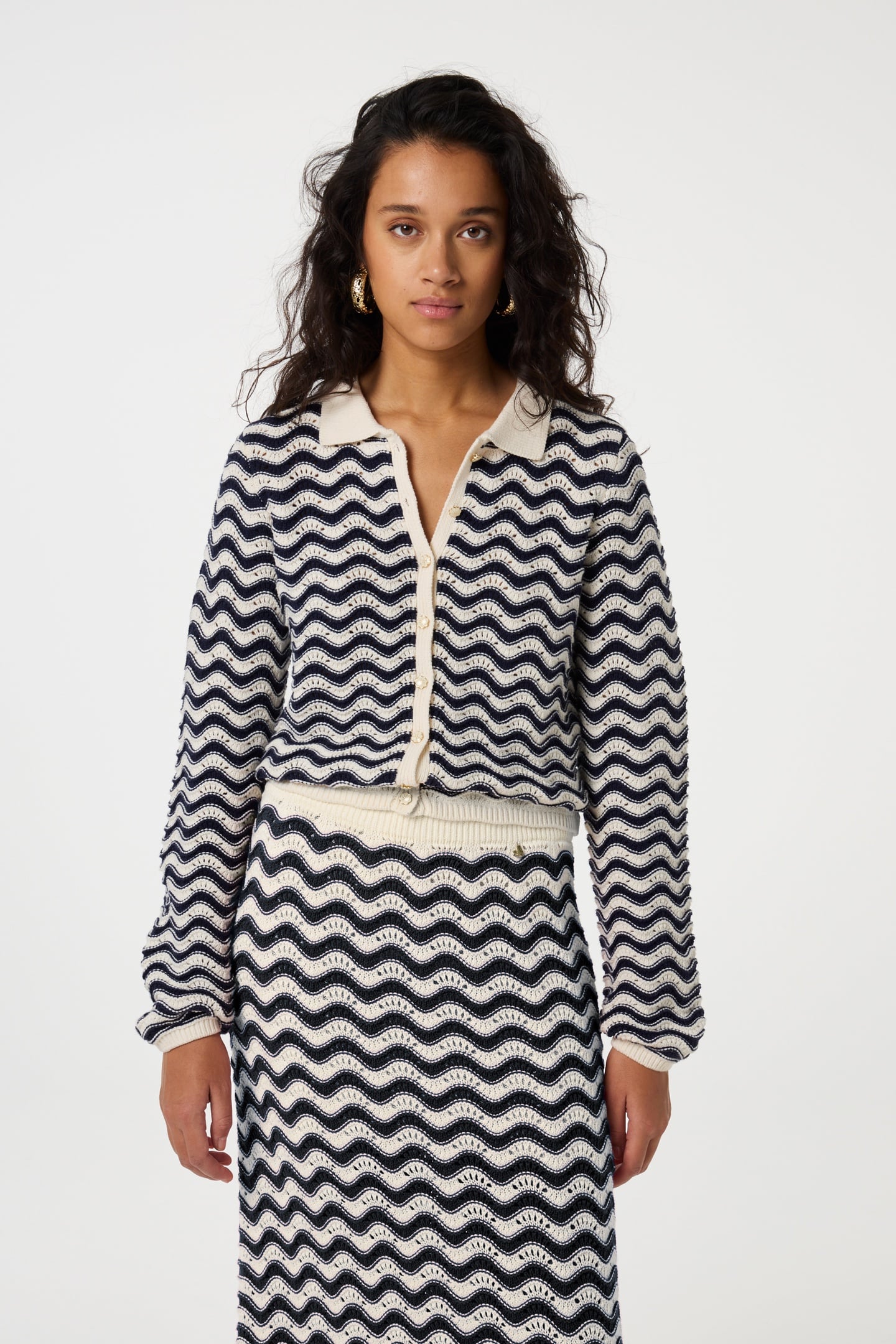 Fabienne Chapot Caro Crochet Cardigan Long Sleeve After Midnight Blue Maat: M | Gebreide Truien Outlet | Dames | Blauw