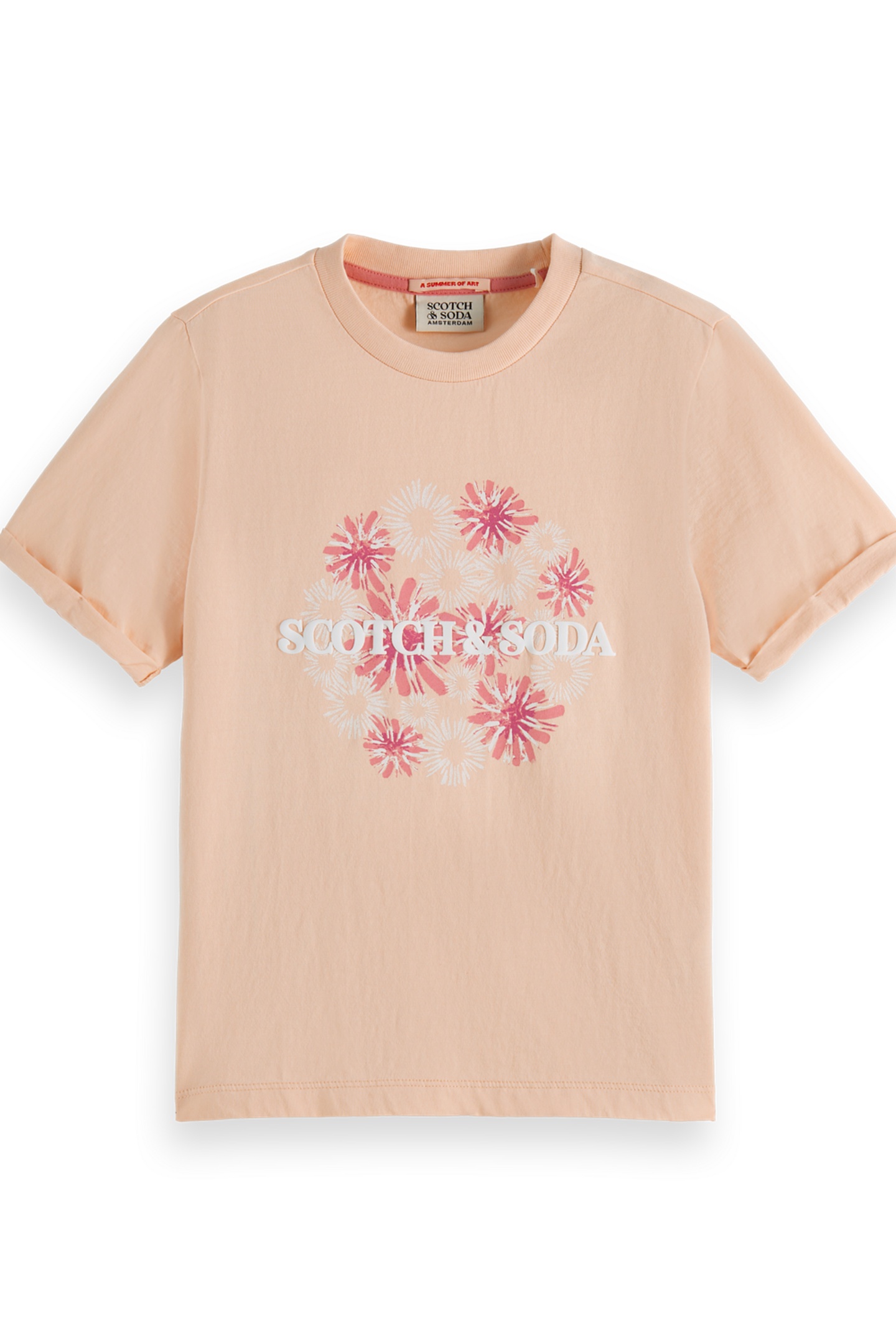 Scotch & Soda Girl Relaxed-fit Garment-dyed T-shirt With Front Artwork Pow Taille: 16 | T-Shirts Outlet | kids | Blanche