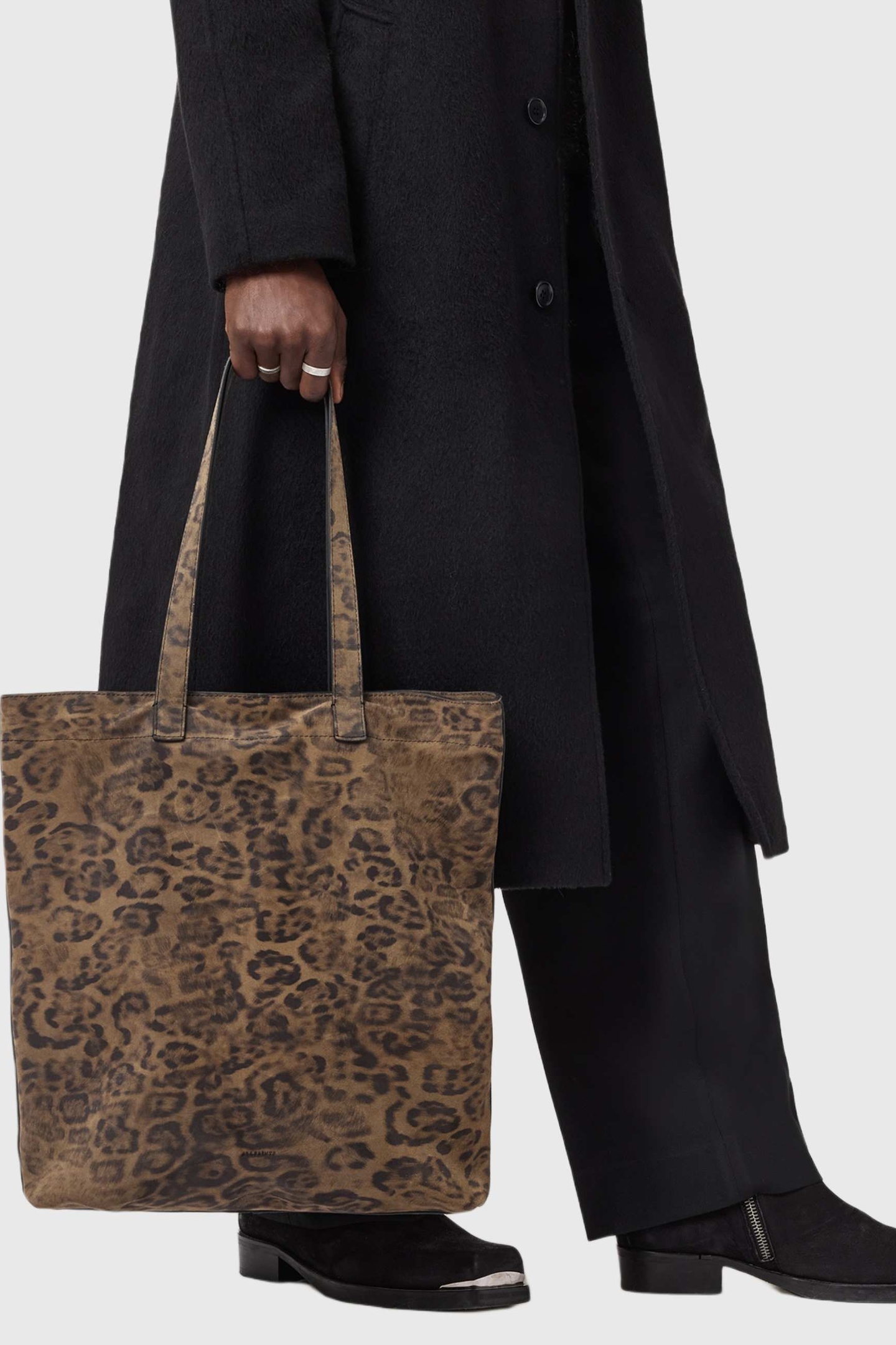 AllSaints Yuto Leopd Tote Leo Khaki/black Maat: OS | Tassen Outlet | Heren | Zwart