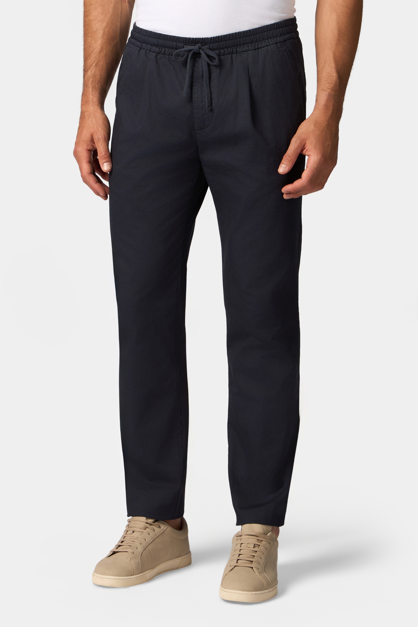 Brooks Brothers Slub Cotton Straight-leg Pleated Pant Navy Maat: W33 | Tailored Broeken Outlet | Heren | Blauw