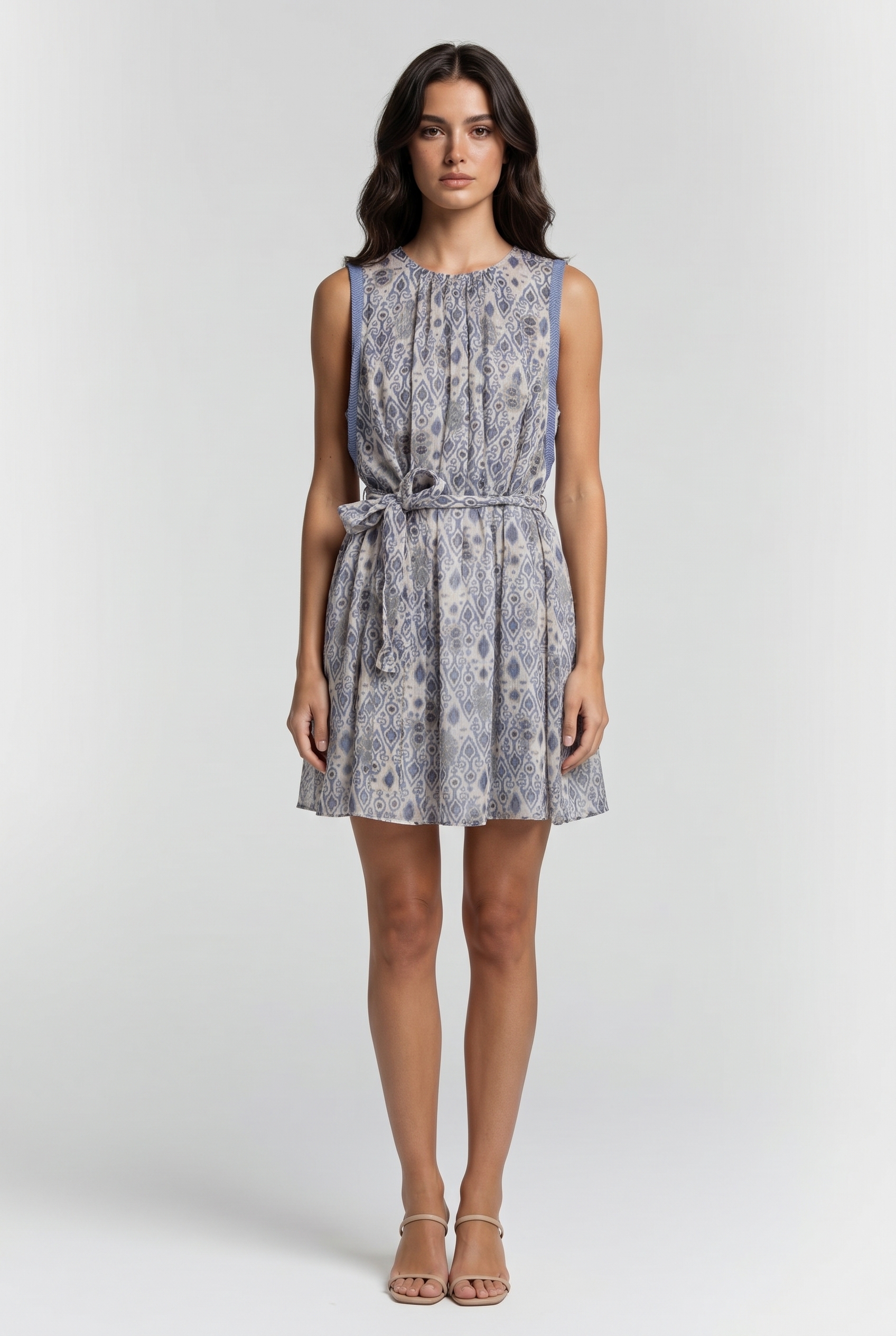 Reiss Printed Flippy Dress Pale Blue/ivory Maat: 6 | Blousejurken Outlet | Dames | Blauw