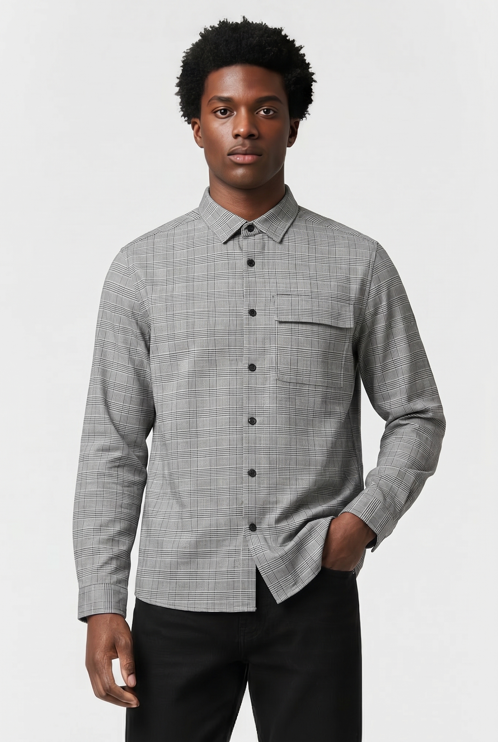 Lyle & Scott Black Eagle Pocket Shirt Jet Black/ White Maat: S | Casual Overhemden Outlet | Heren | Grijs