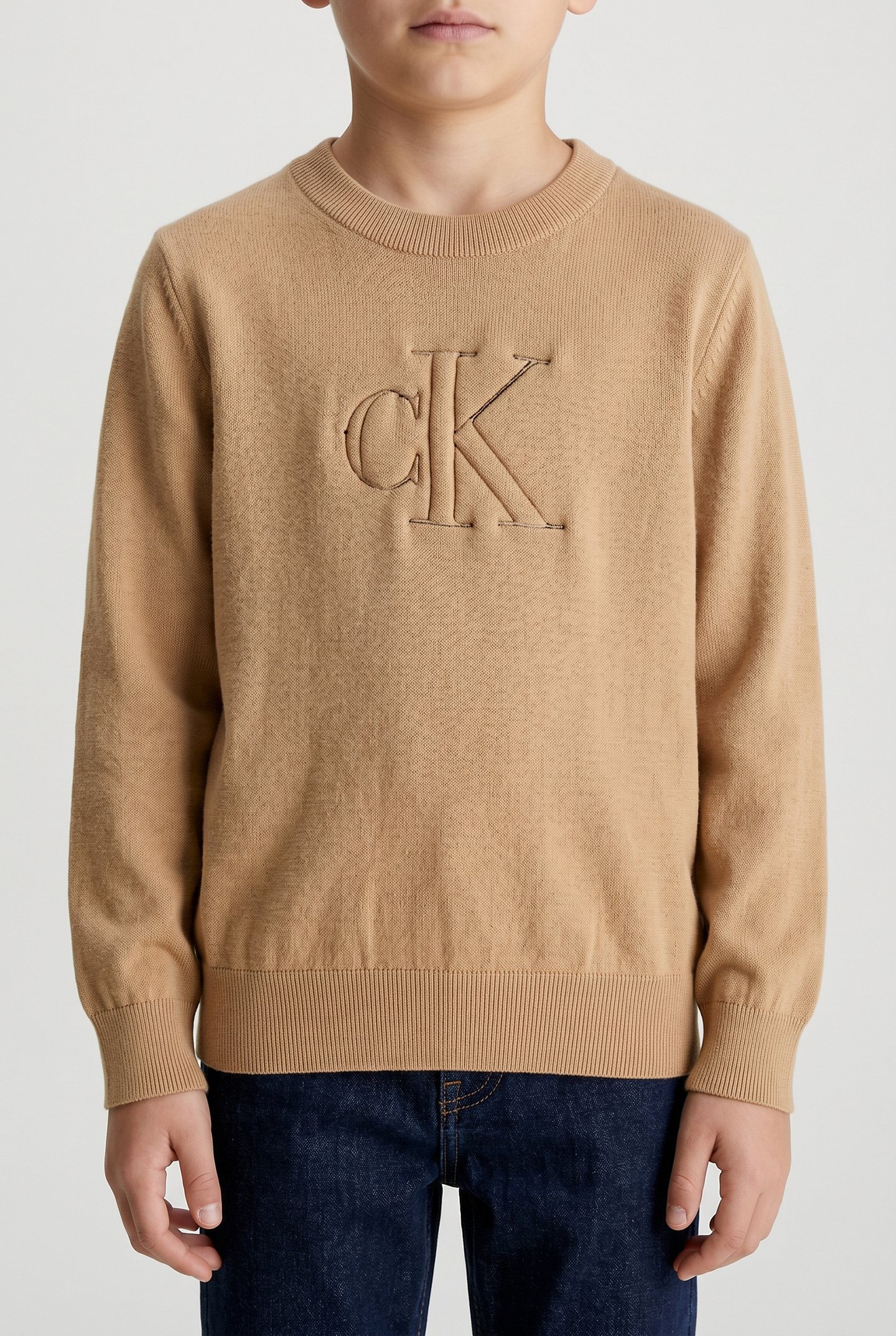 Calvin Klein Boys Quilted Monogram Sweater Sandy Beige Maat: 6 | Truien Outlet | kids | Beige