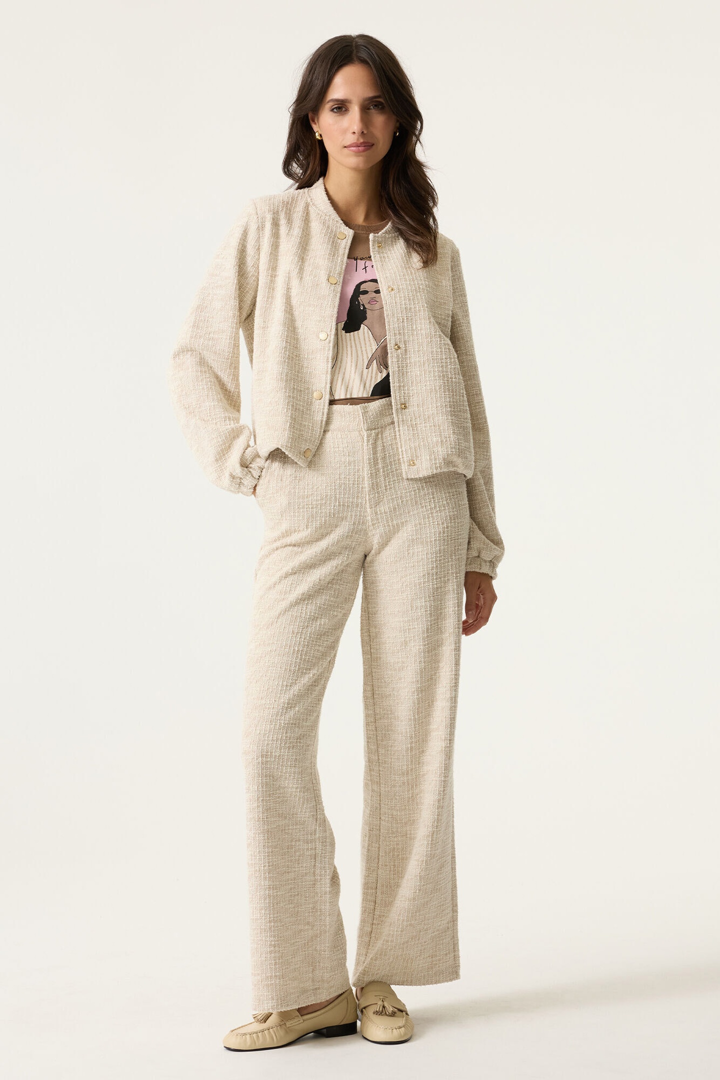 Garcia Ladies Pants Taupe Melee Maat: S | Wijde Broeken Outlet | Dames | Beige