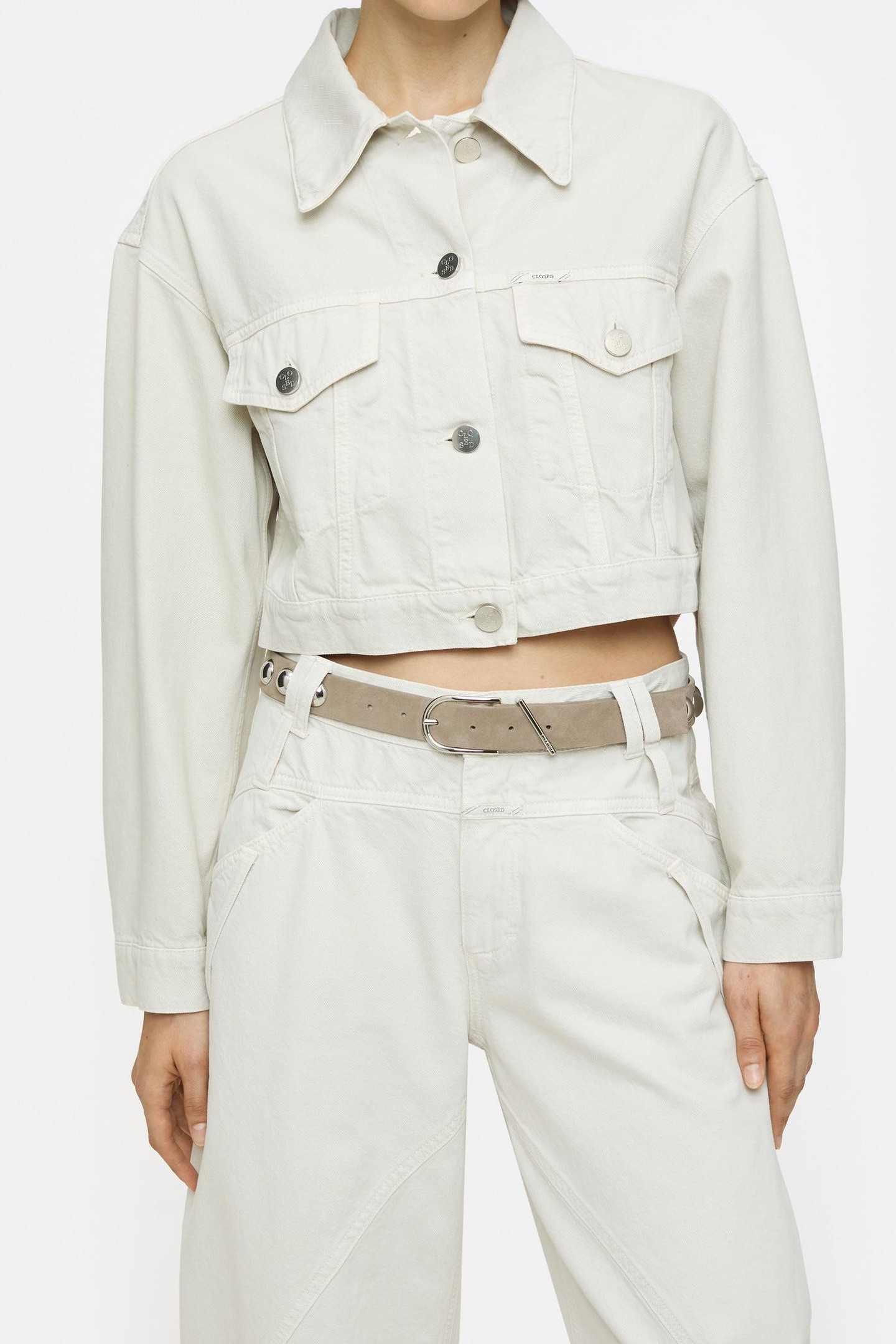Closed Boxy Denim Jacket Stone Beige Maat: M | Spijkerjassen Outlet | Dames | Ecru