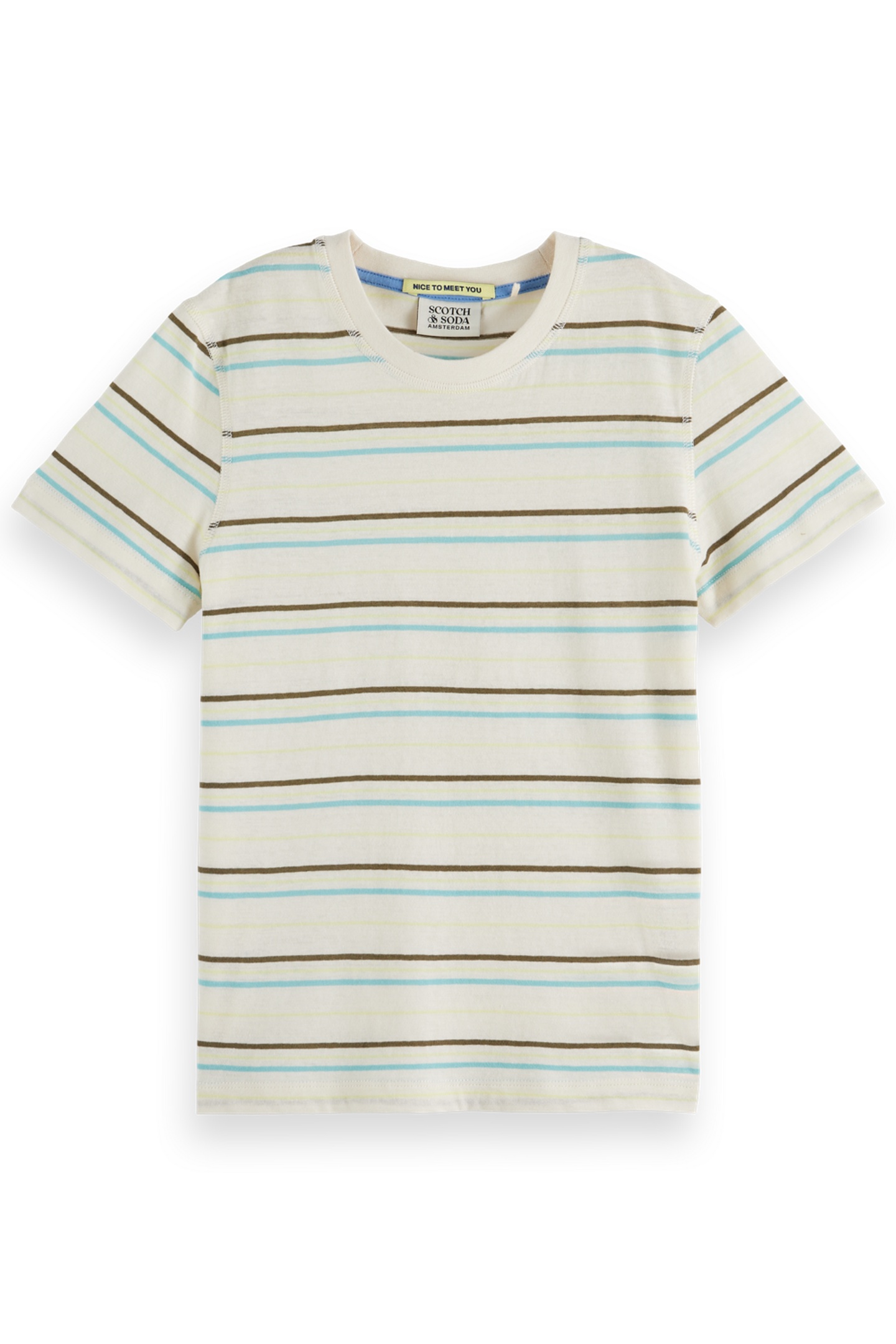 Scotch & Soda Boy Relaxed-fit Yarn-dyed Striped T-shirt Soft Ice/ Neon Yel Maat: 16 | T-Shirts Outlet | kids | Blauw