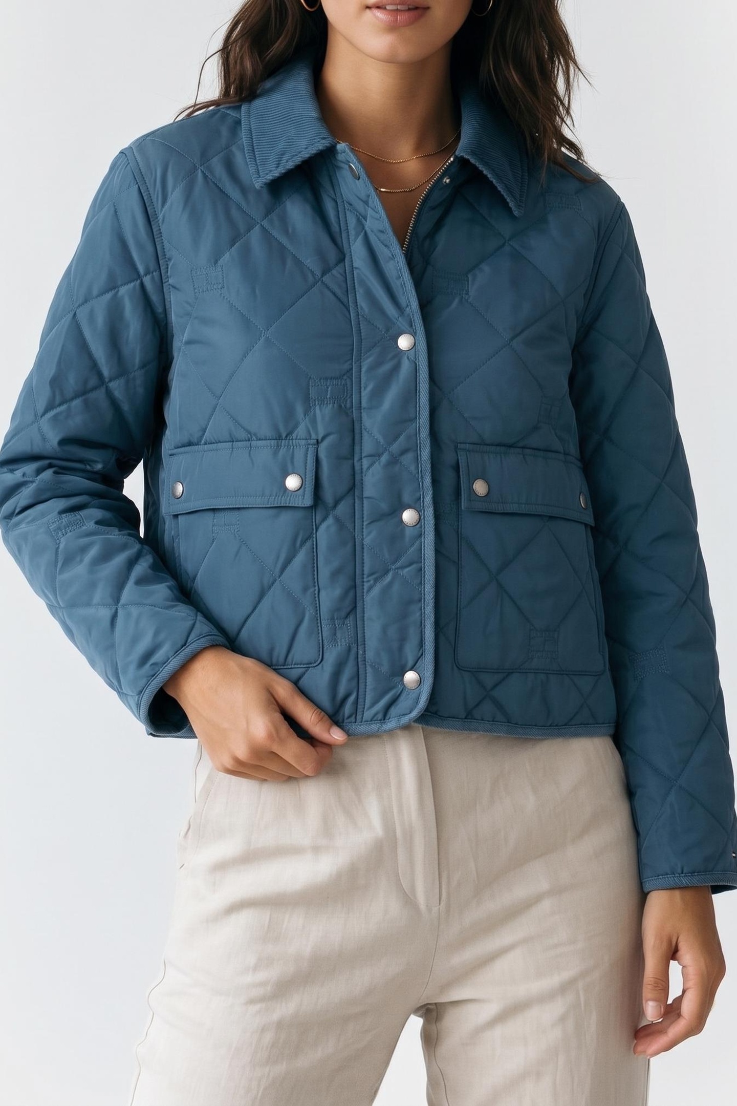 Tommy Hilfiger Padded Flag Quilted Jacket Cyclone Haze Maat: L | Lichte Jassen Outlet | Dames | Blauw