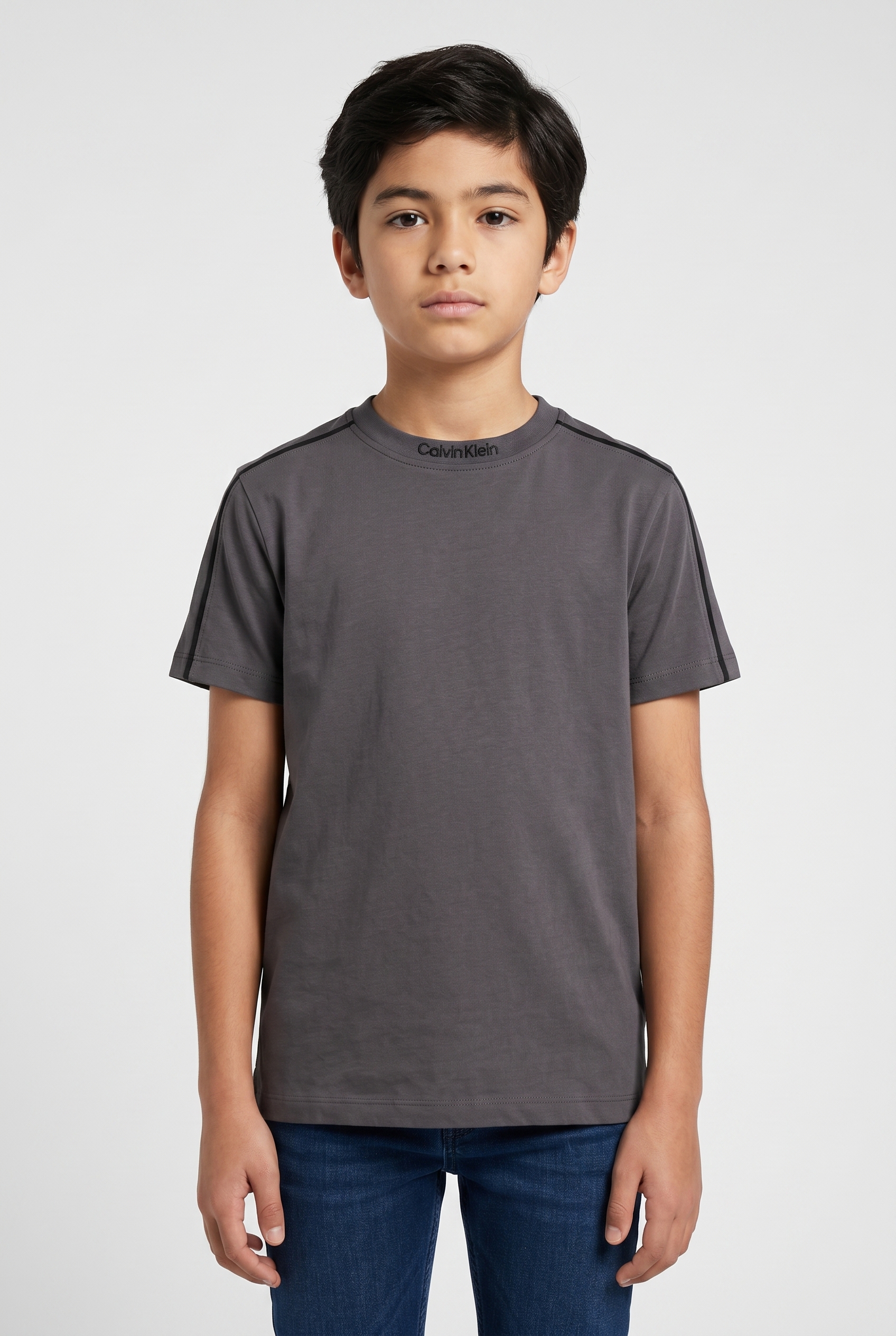 Calvin Klein Boys Embro Piping S/s T-shirt Coal Maat: 6 | T-Shirts Outlet | kids | Grijs