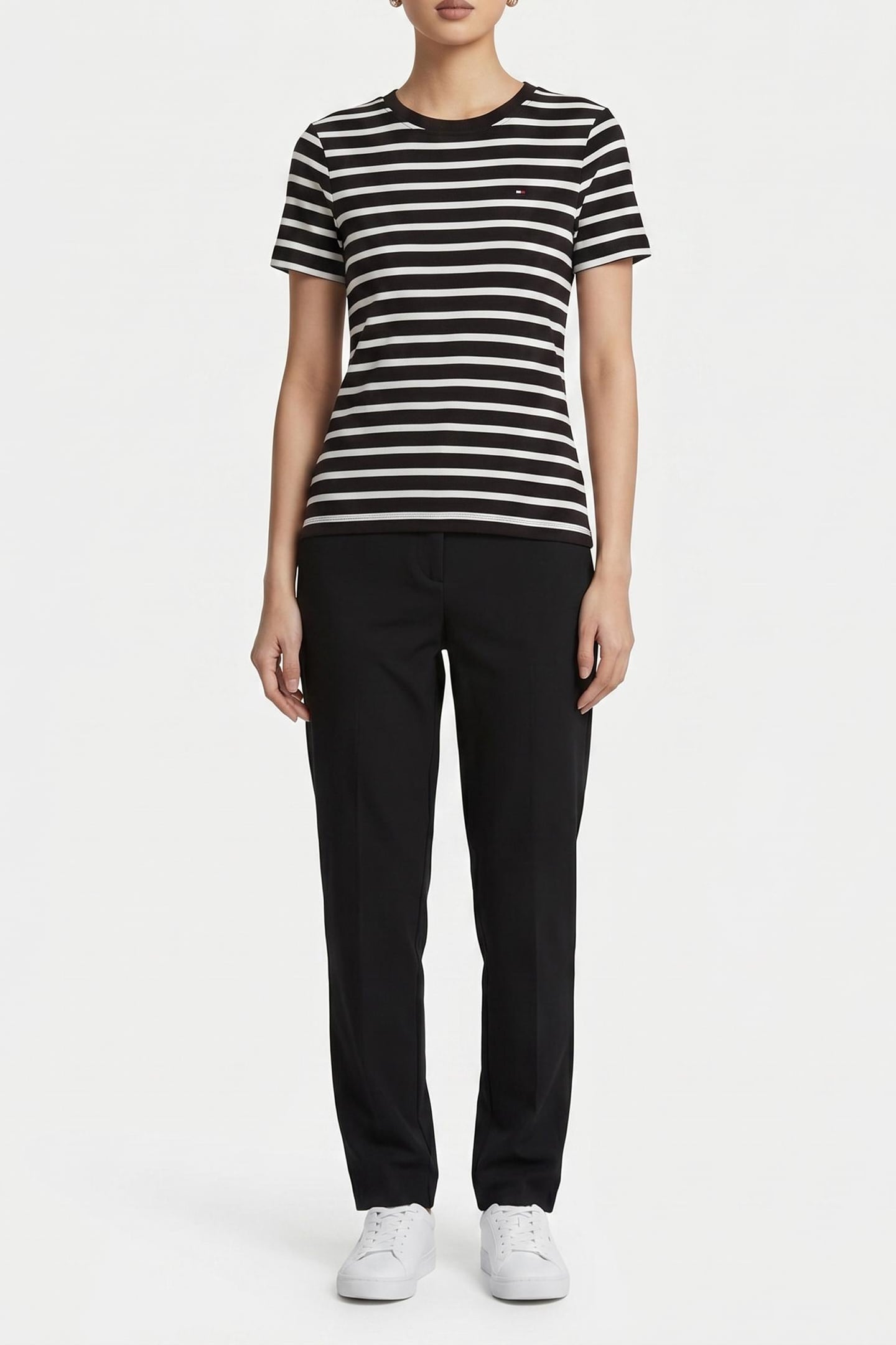 Tommy Hilfiger Slim Cody Crew Neck Ss Black/ecru Maat: M | Tops Outlet | Dames | Zwart