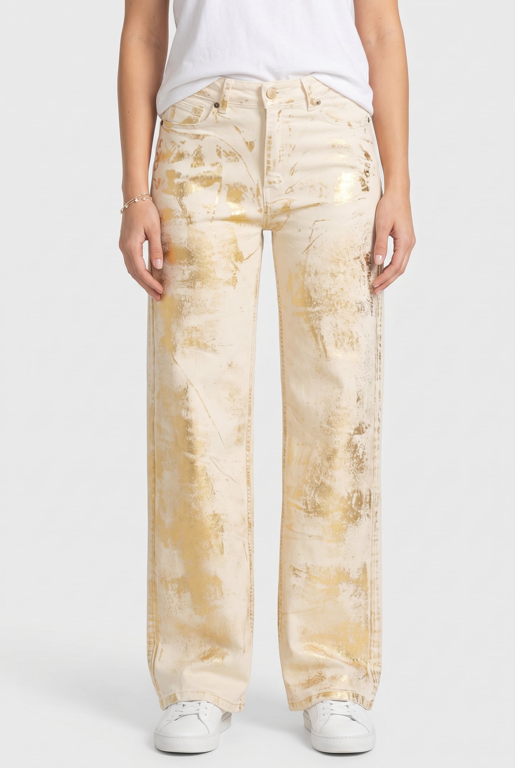 Lois Palazzo Golden Foil Maat: W25 | Wijde Broeken Outlet | Dames | Wit