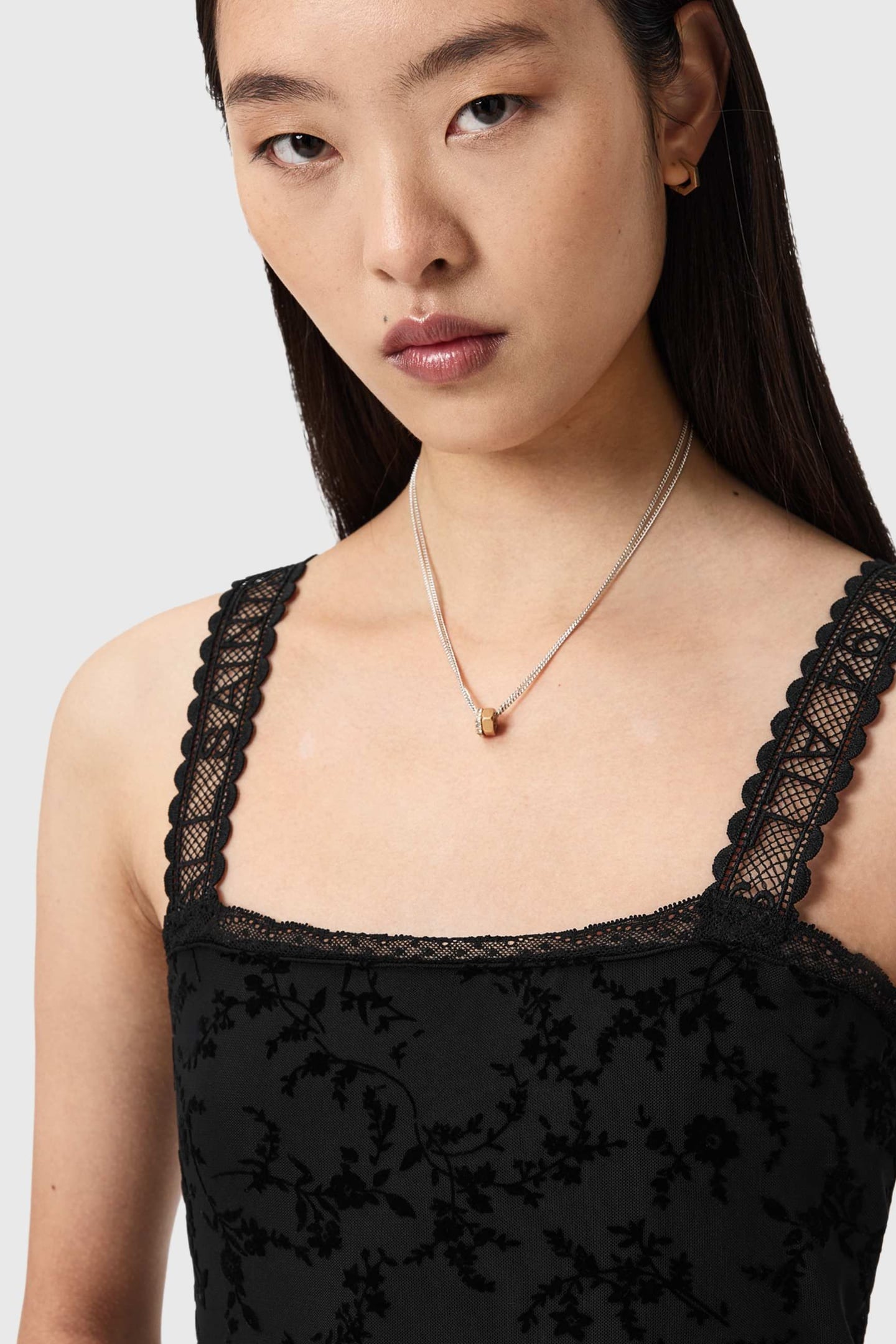 AllSaints Charli Flocked Body Black Maat: 8 | Onderhemden Outlet | Dames | Zwart
