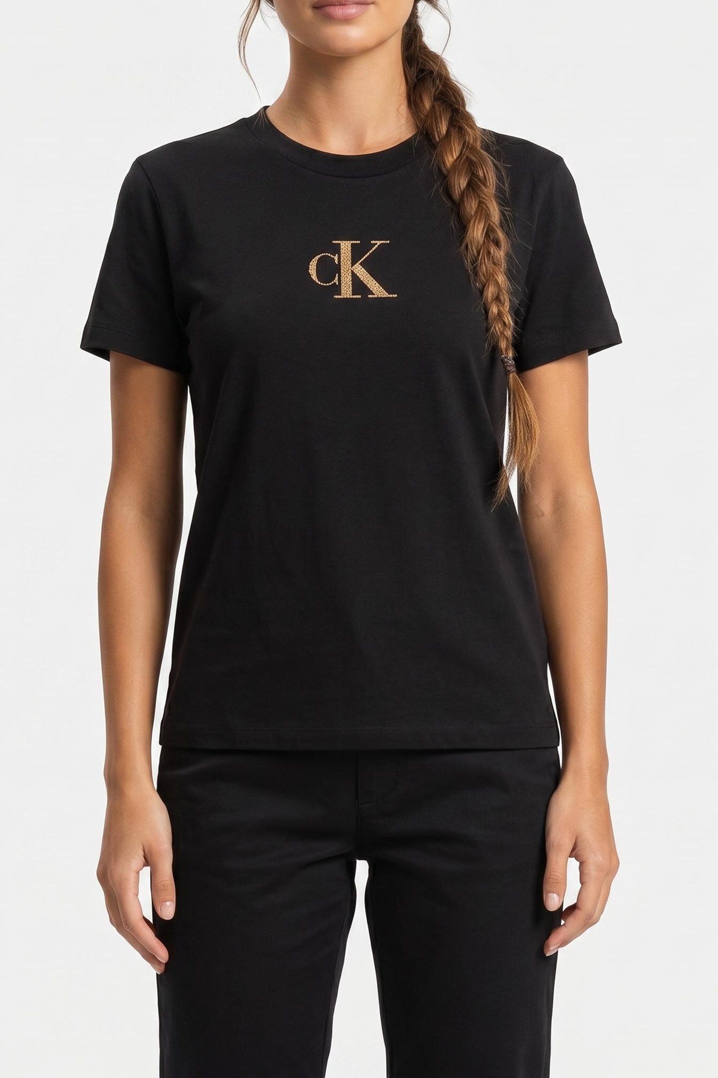 Calvin Klein Ss Classic Foil Ck Tee Khn 001 Black/combo Talla: M | Camisetas de Seda Outlet | Mujer | Negro