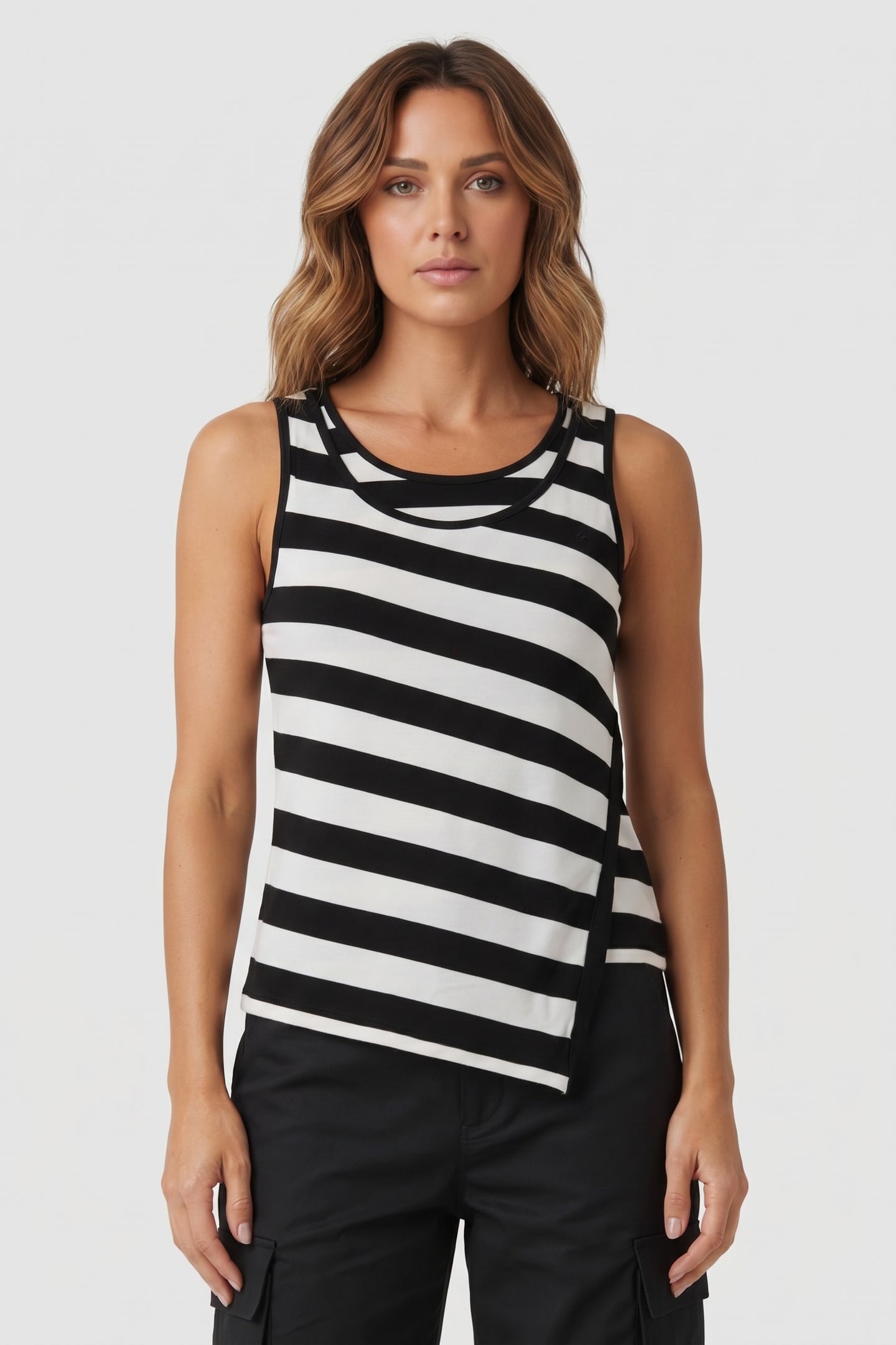 Brooks Brothers Slim Fit Striped Cotton Jersey Tank Top With Logo Embroidery Maat: S | Mouwloze Tops Outlet | Dames | Zwart