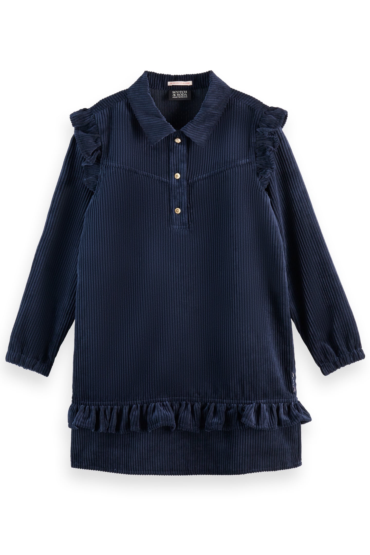 Scotch & Soda Girl Corduroy Dress With Ruffle Details Sky Captain Maat: 8 | Jurken Outlet | kids | Blauw